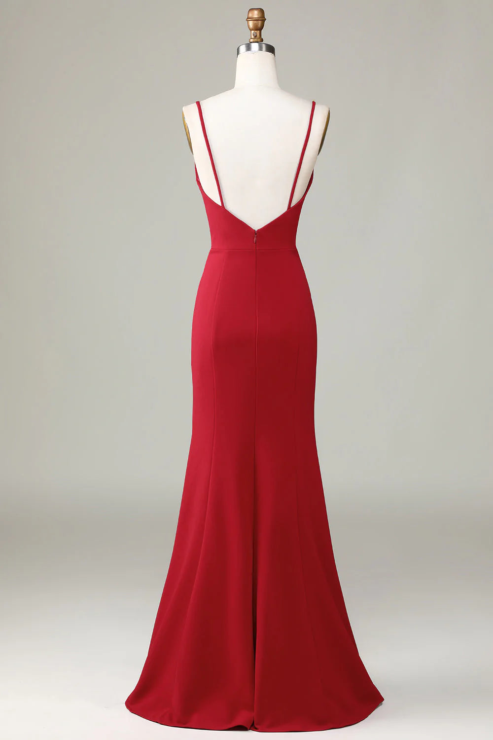 Red Crepe Mermaid Floor-Length V-Neck Dress