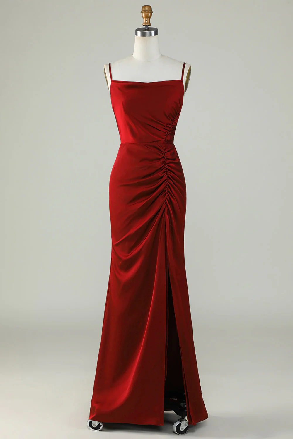 Burgundy Satin Sheath/column Floor-Length Evening Dress