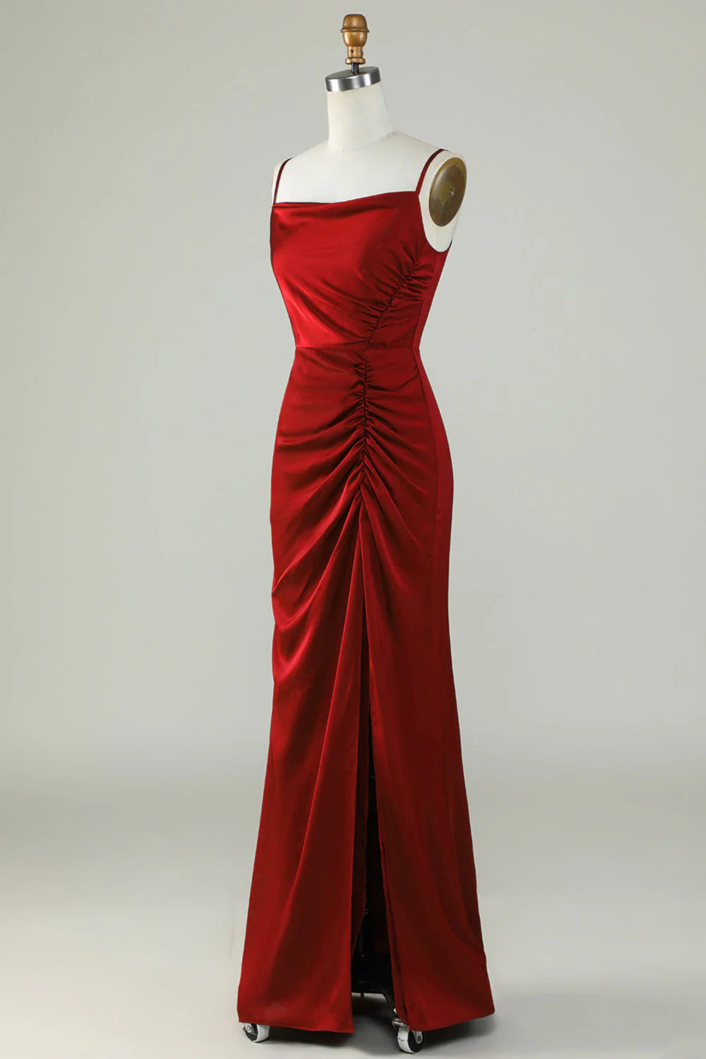 Burgundy Satin Sheath/column Floor-Length Evening Dress