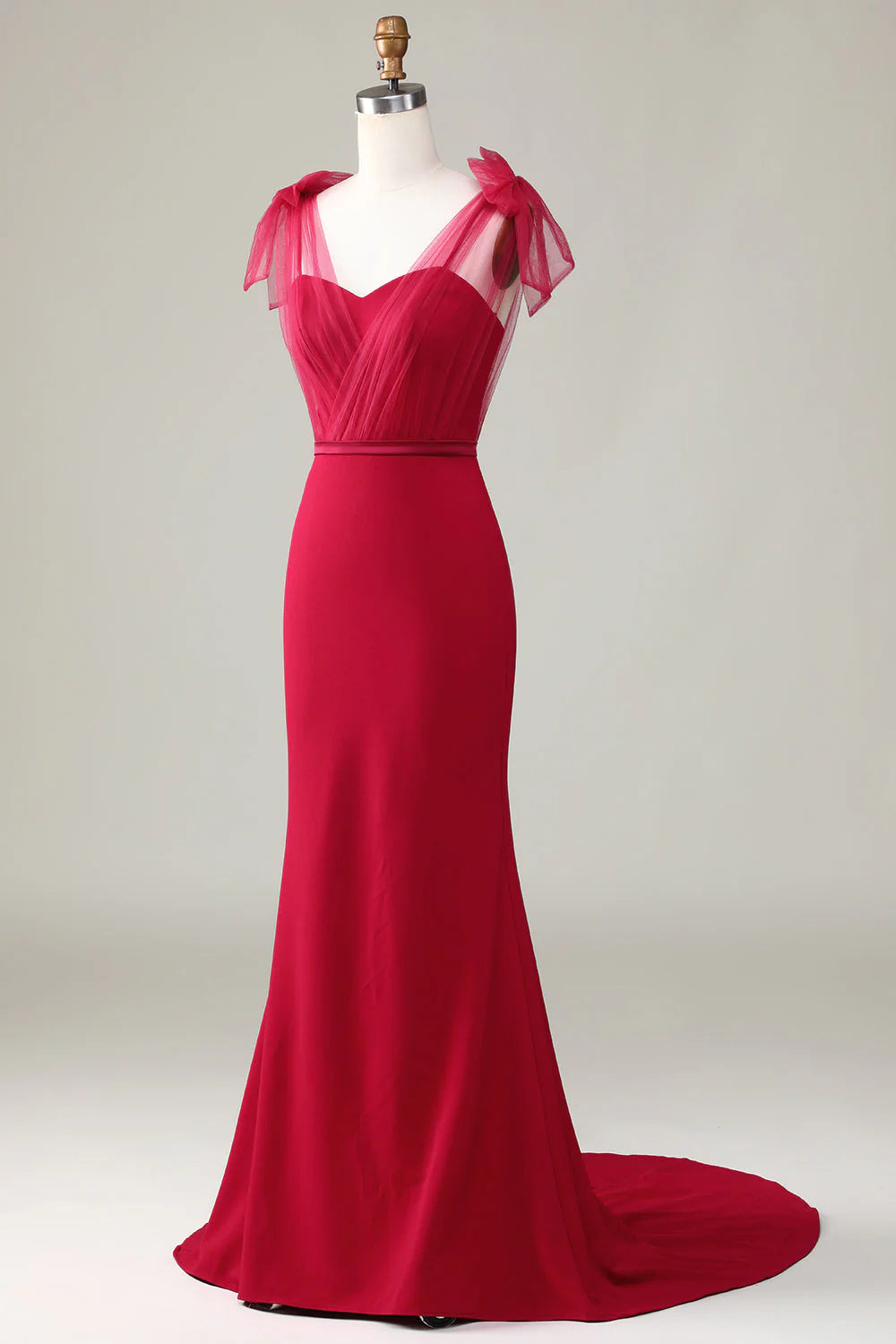 Red Crepe Mermaid Bridesmaid Dress with Sweetheart Neckline
