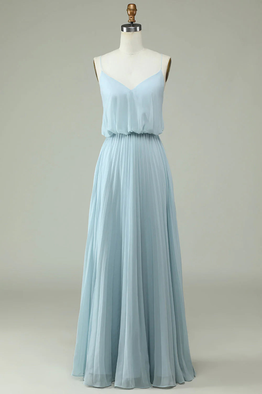 Sky Blue Chiffon V-Neck A-Line Floor-Length Bridesmaid Dress