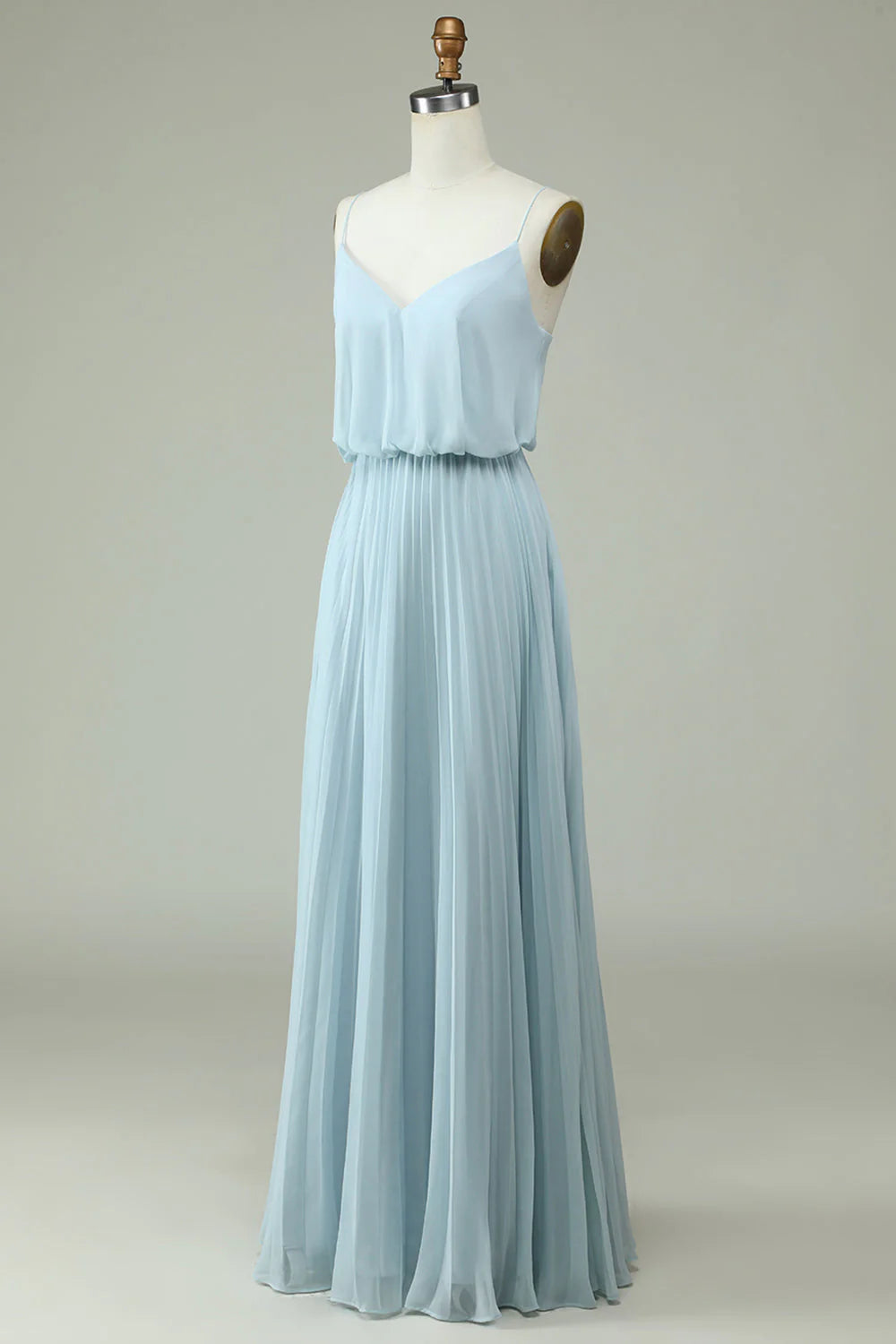 Sky Blue Chiffon V-Neck A-Line Floor-Length Bridesmaid Dress