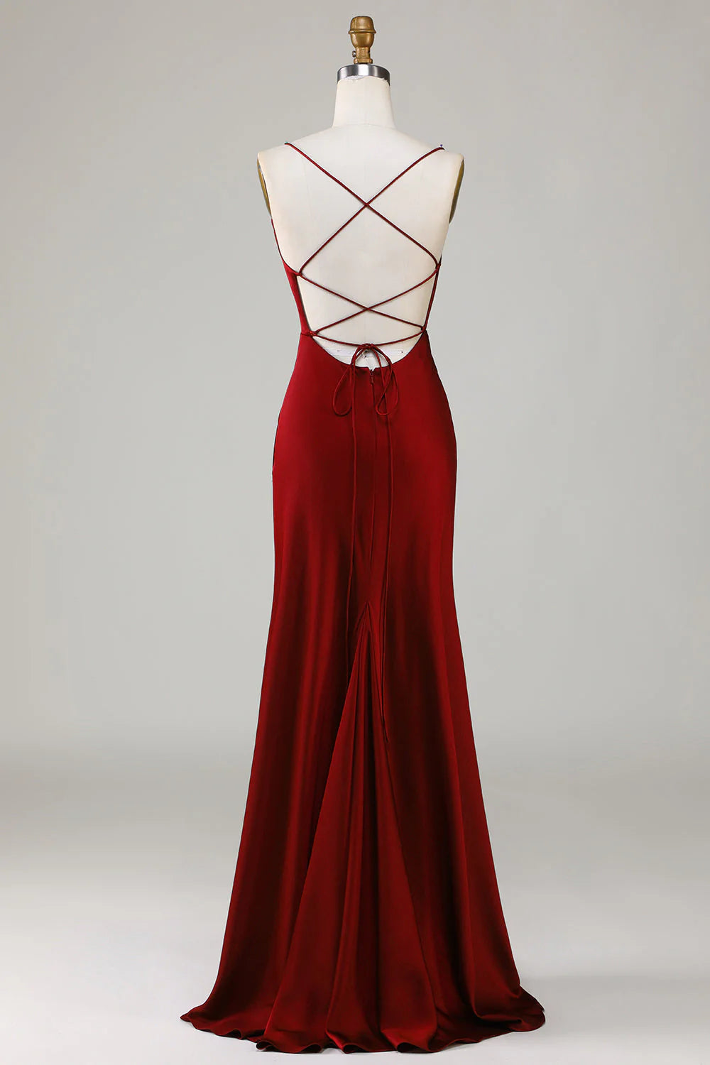 Burgundy Satin Cowl Neck Sheath/column Floor-Length Dress with High Slit