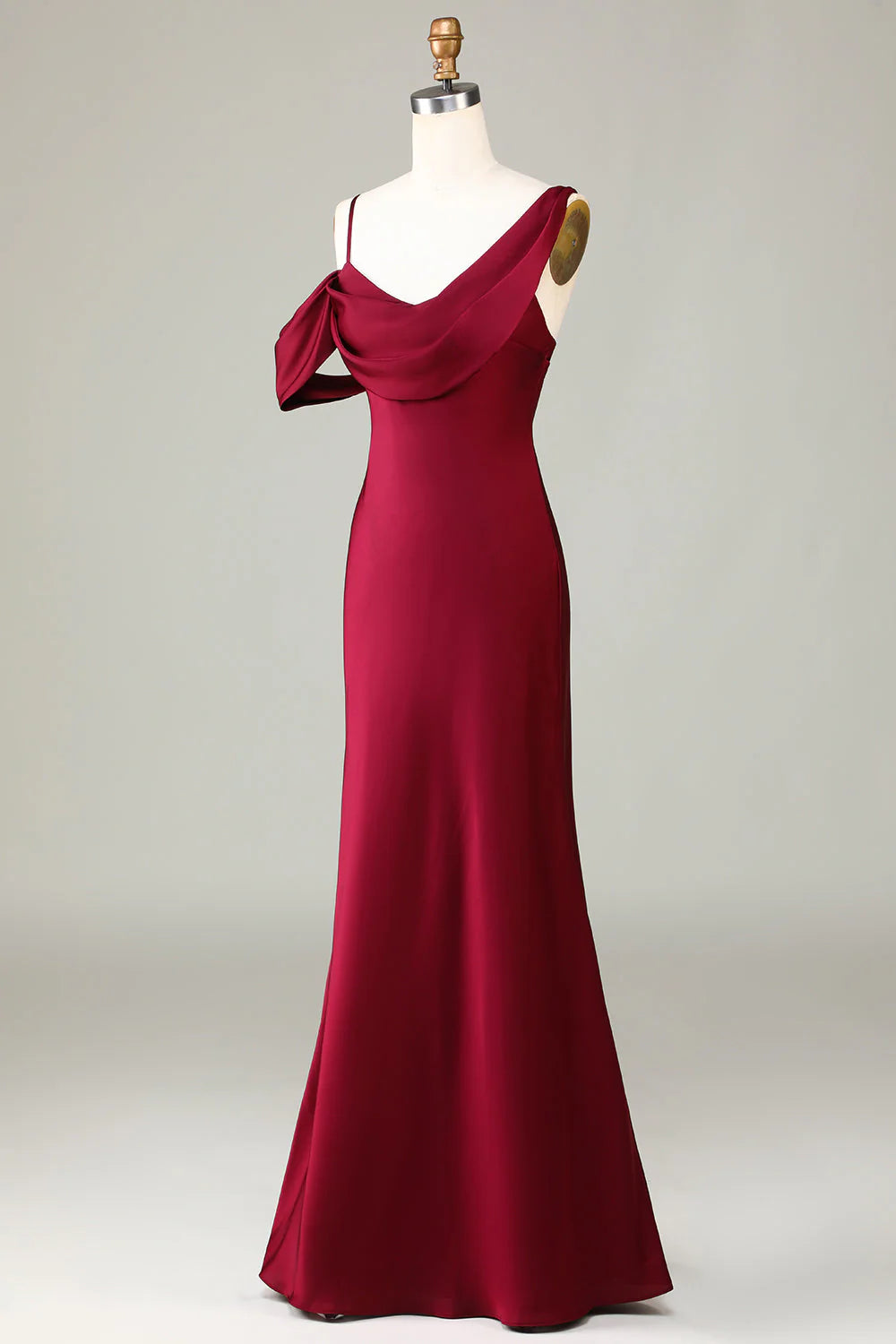 Burgundy Satin One Shoulder Sheath Floor-Length Evening Dress