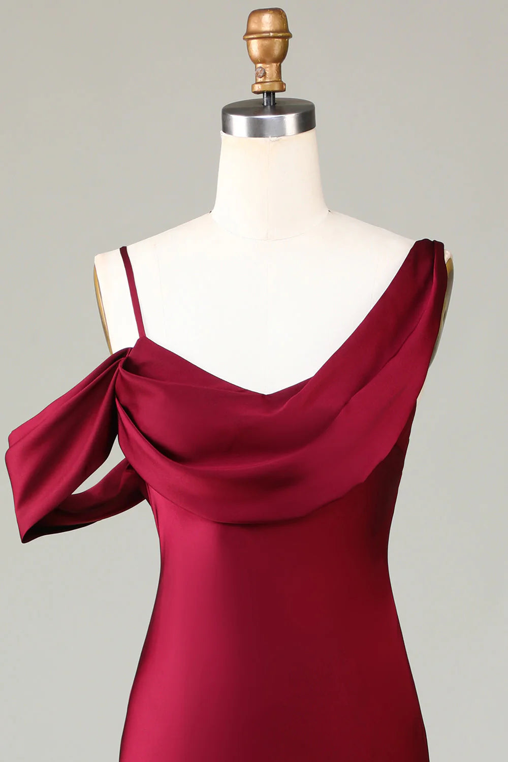 Burgundy Satin One Shoulder Sheath Floor-Length Evening Dress
