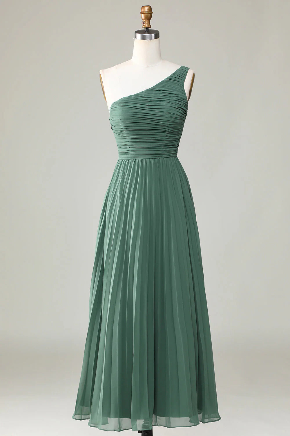 Sage Green Chiffon One Shoulder A-Line Floor-Length Bridesmaid Dress