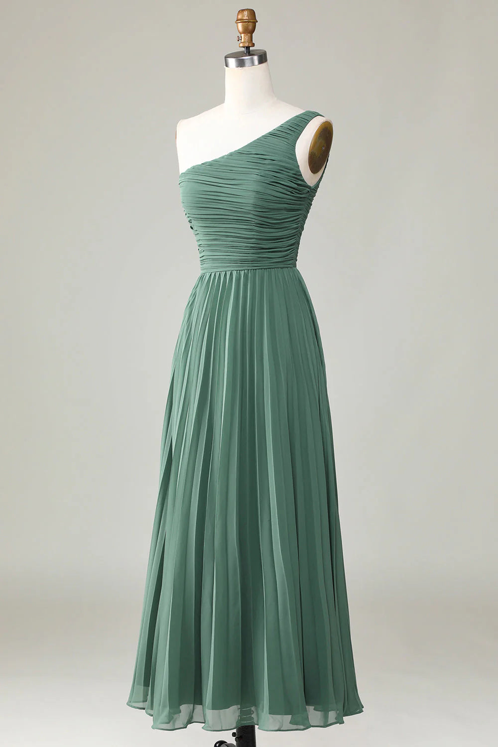 Sage Green Chiffon One Shoulder A-Line Floor-Length Bridesmaid Dress