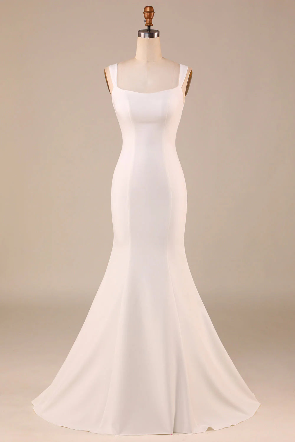 Ivory Dew Back Bow Simple Fishtail and Floor Length Wedding Dress
