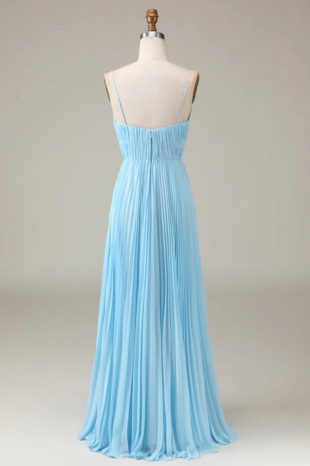 Sky Blue Chiffon V-Neck A-Line Floor-Length Bridesmaid Dress - Ruched Bodice