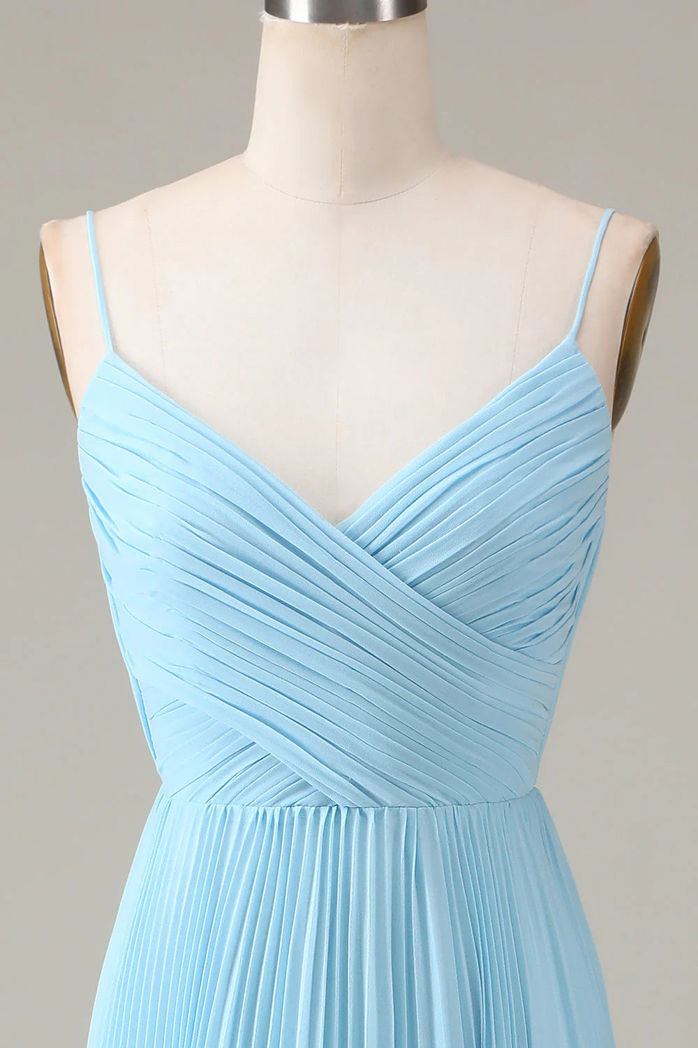 Sky Blue Chiffon V-Neck A-Line Floor-Length Bridesmaid Dress - Ruched Bodice