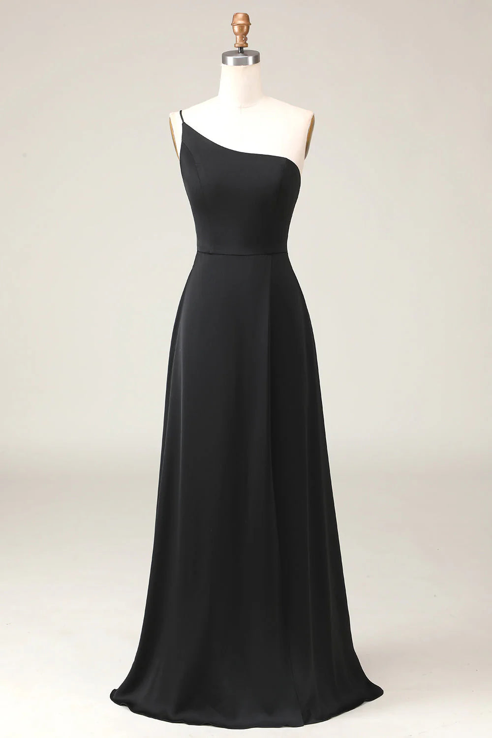 Black Satin A-Line Floor-Length Bridesmaid Dress