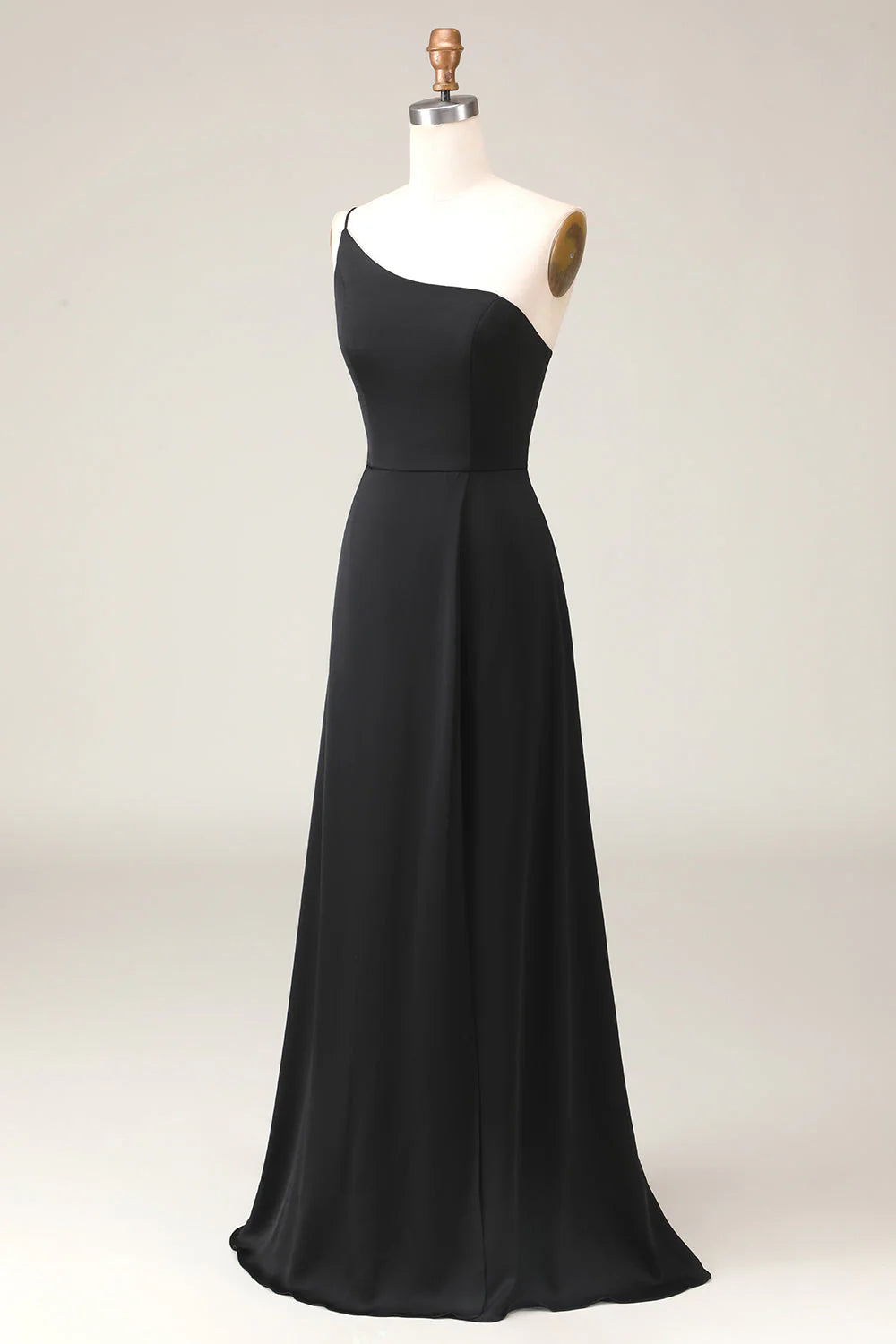 Black Satin A-Line Floor-Length Bridesmaid Dress