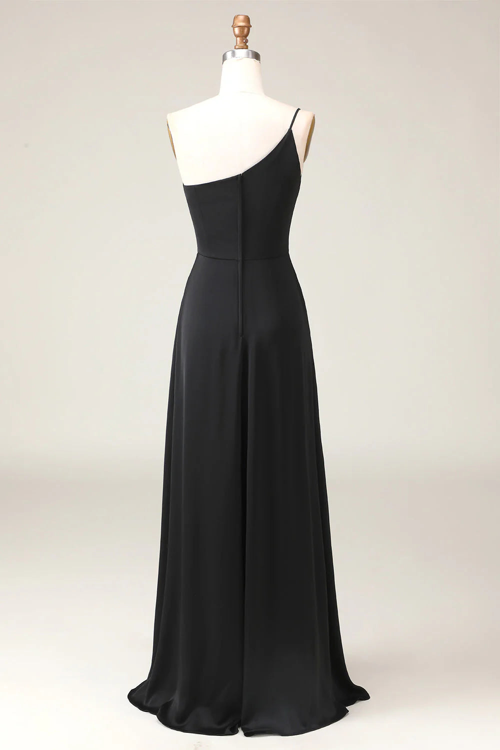Black Satin A-Line Floor-Length Bridesmaid Dress