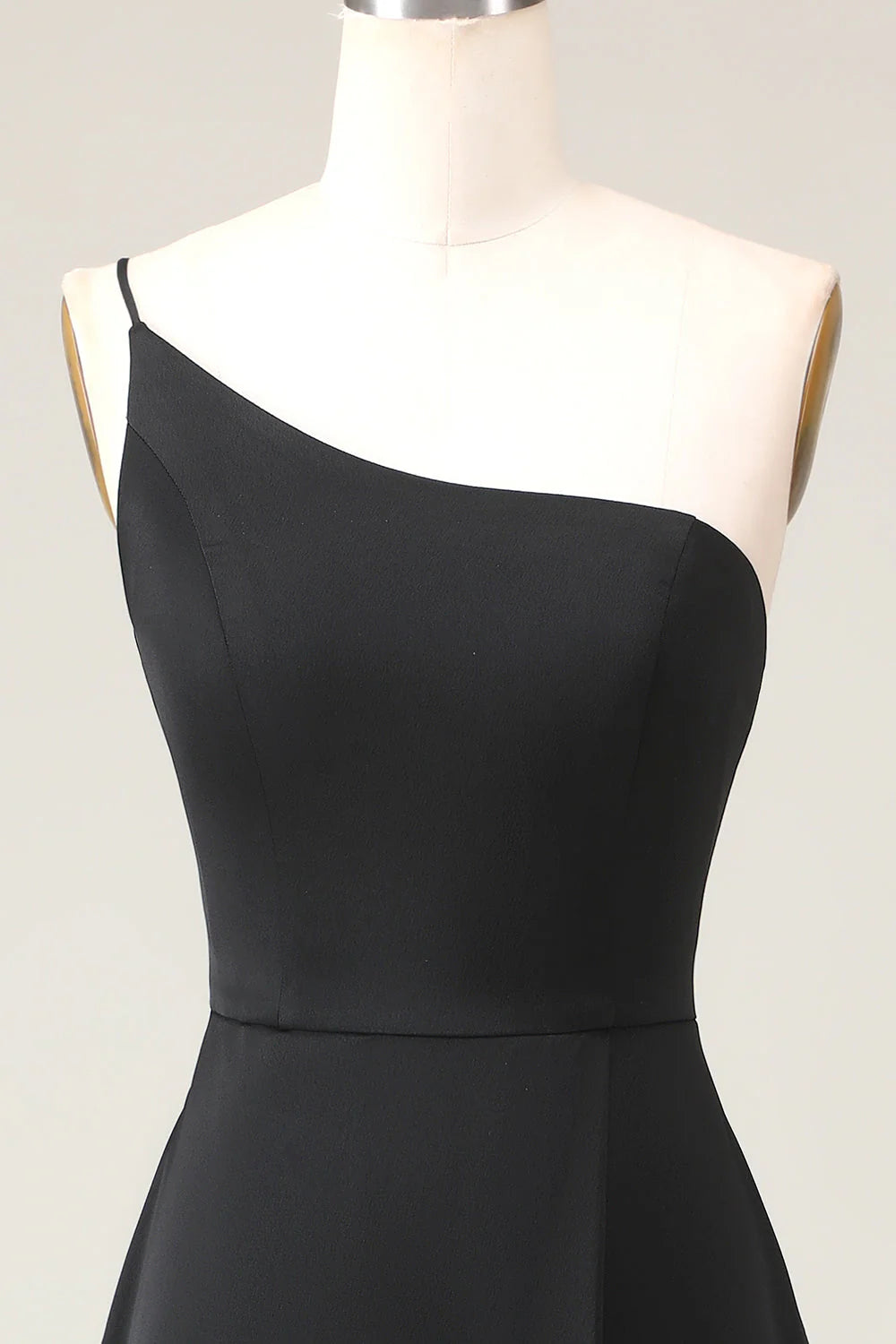 Black Satin A-Line Floor-Length Bridesmaid Dress