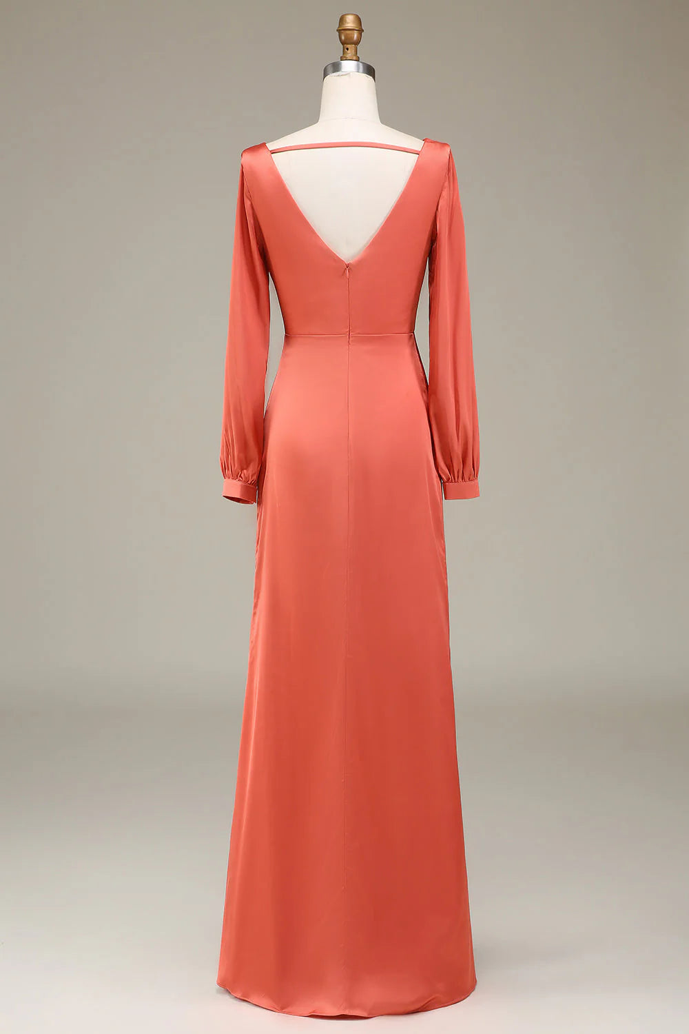 Vestido de dama de honor de satén de cerámica roja con escote en A y abertura