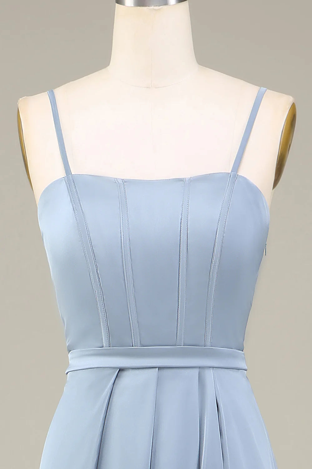 Dusty Blue Satin A-Line Floor-Length Bridesmaid Dress with High Slit