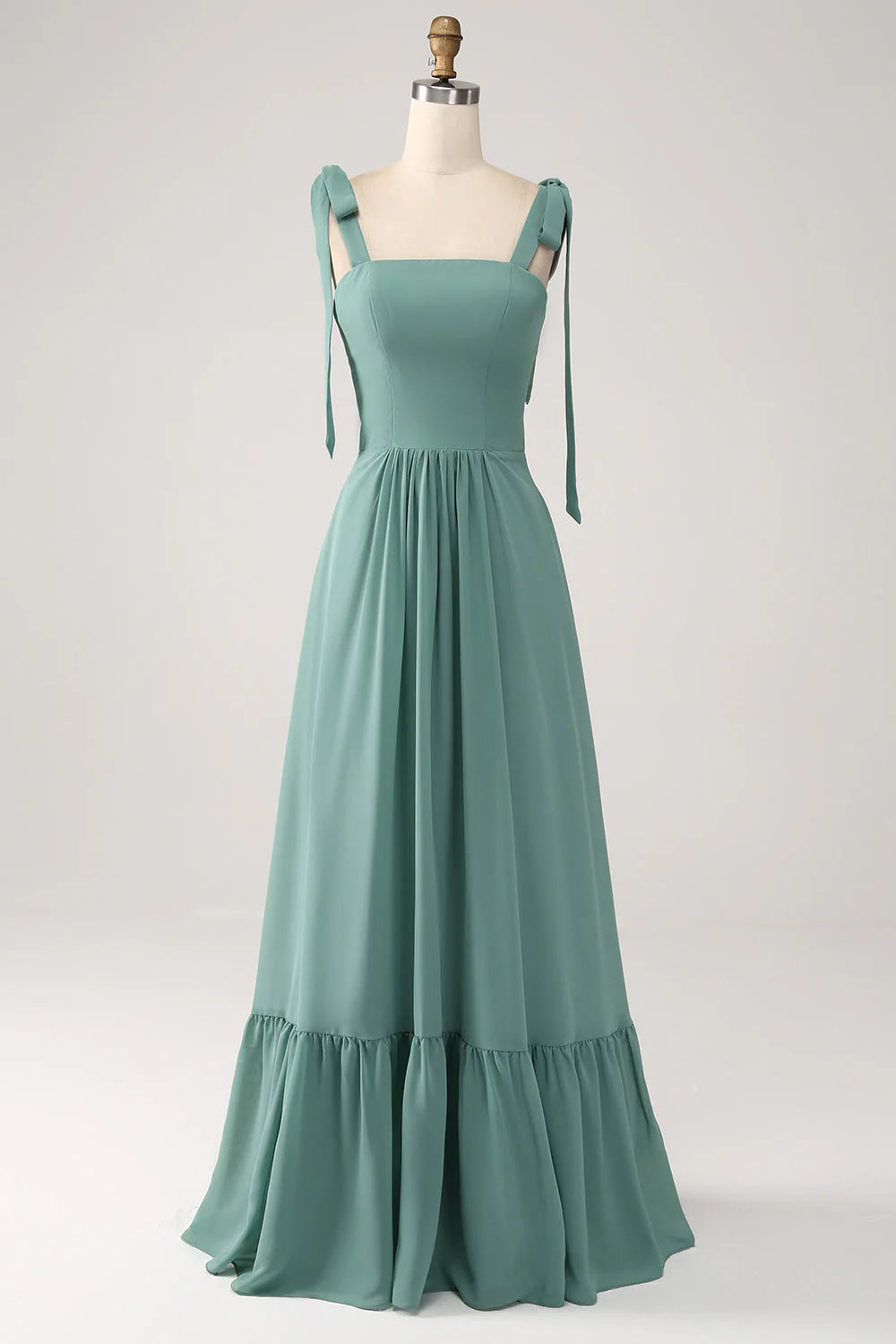 Vestido de dama de honor largo plisado de gasa verde en forma de A