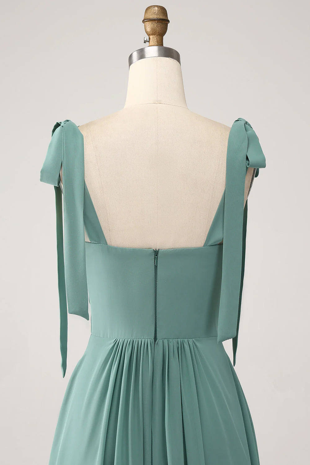 Vestido de dama de honor largo plisado de gasa verde en forma de A