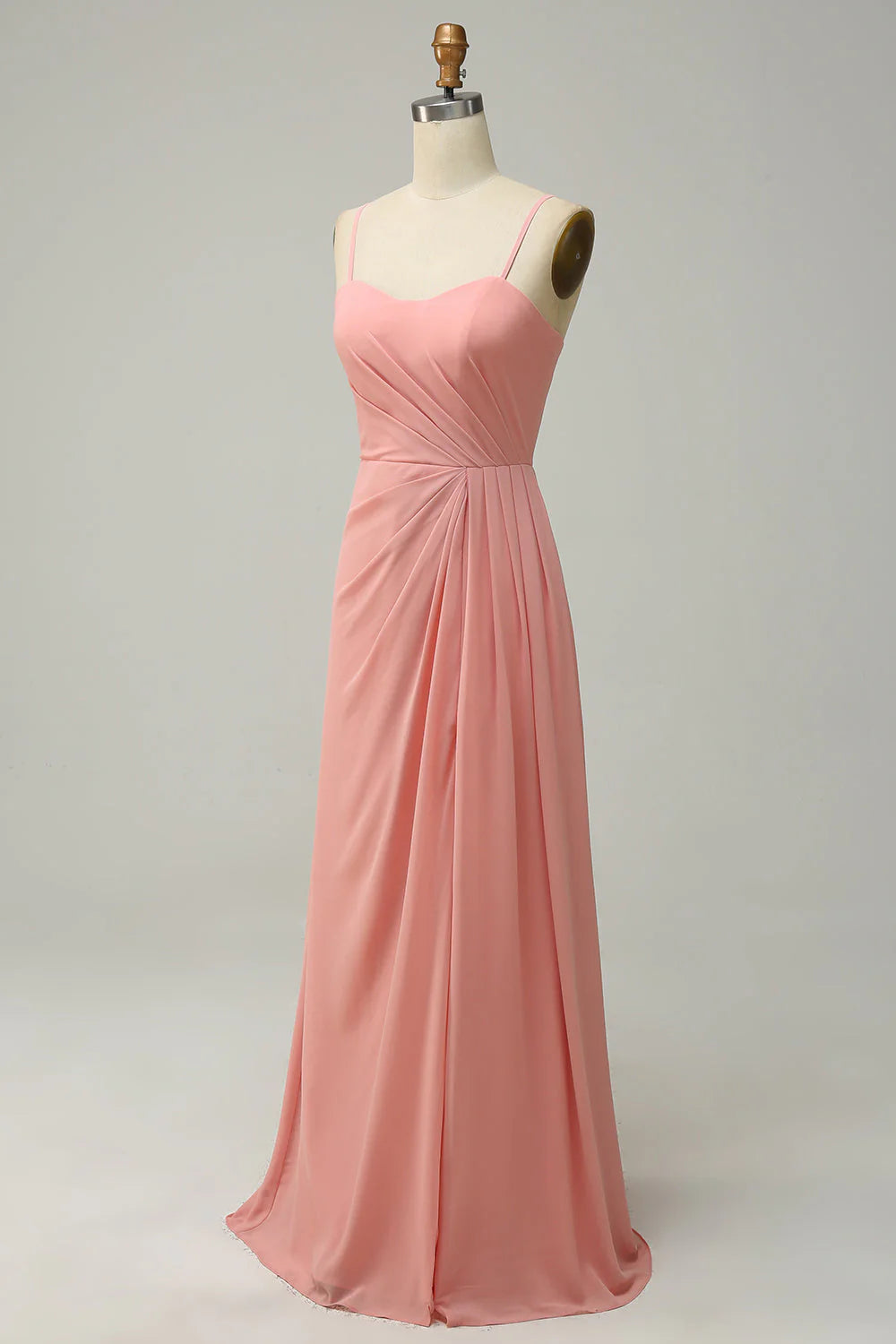 Blushing Pink Chiffon A-Line Floor-Length Bridesmaid Dress with Draped Bodice