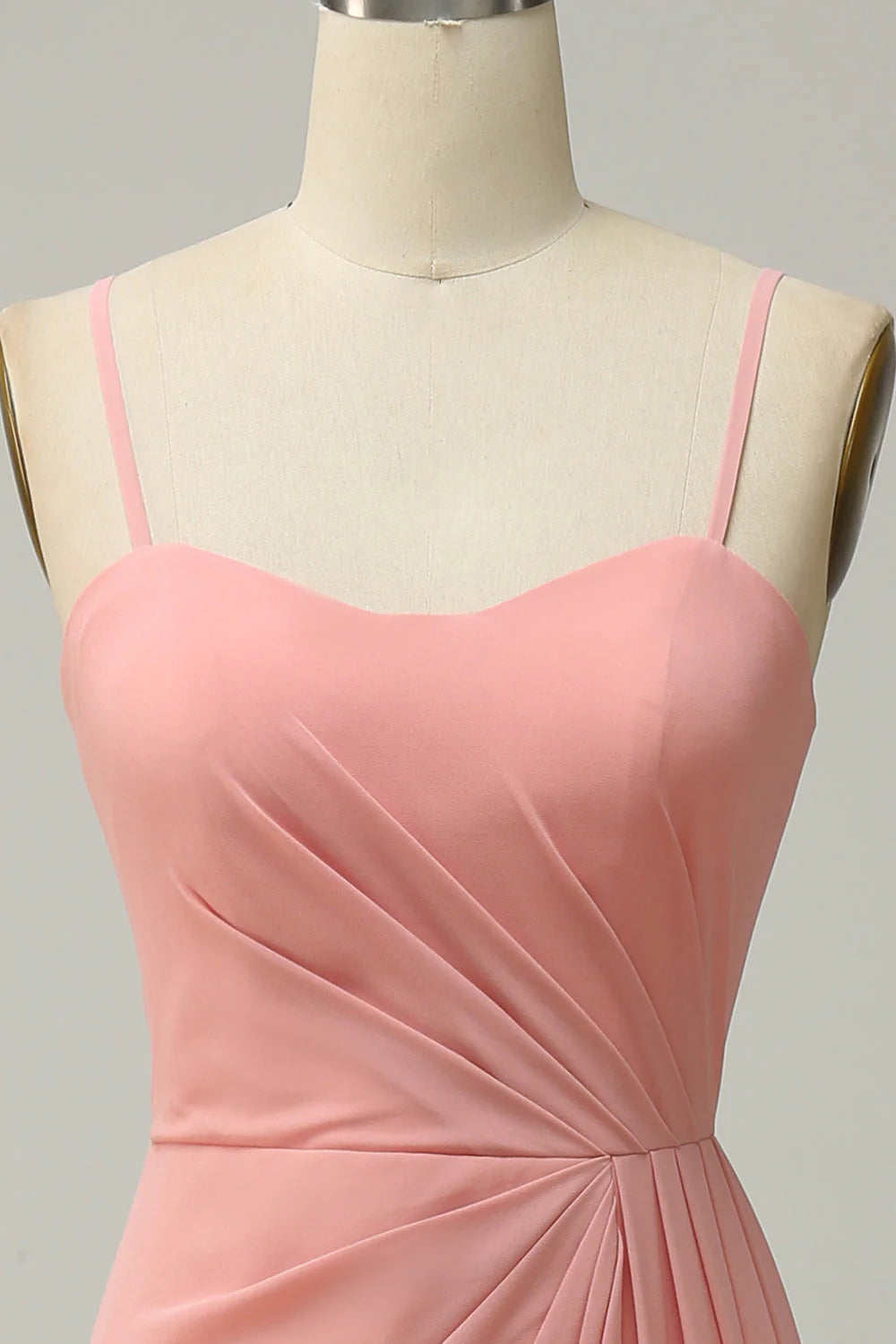 Blushing Pink Chiffon A-Line Floor-Length Bridesmaid Dress with Draped Bodice