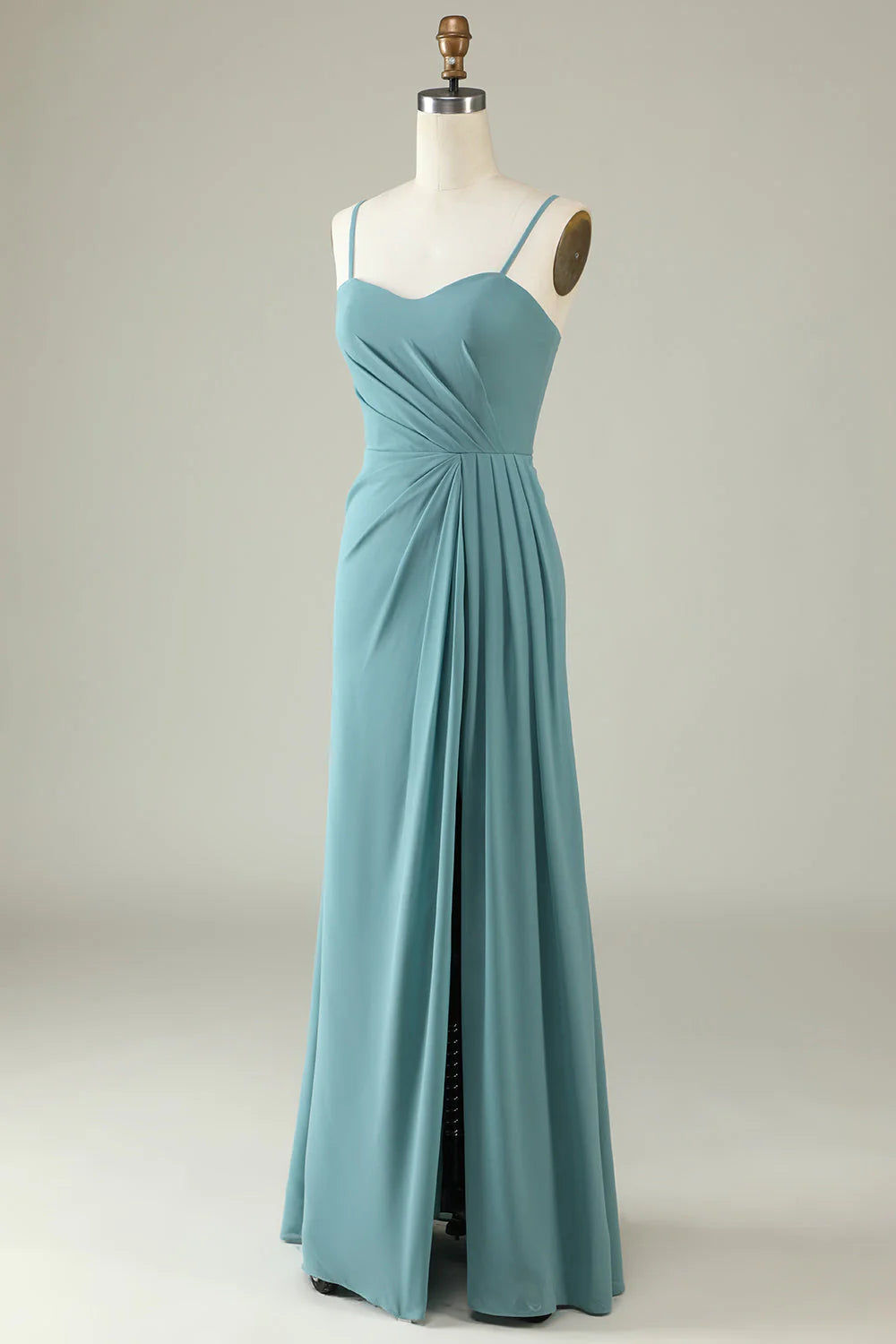 Teal Chiffon A-Line Floor-Length Dress with Sweetheart and Back Zip
