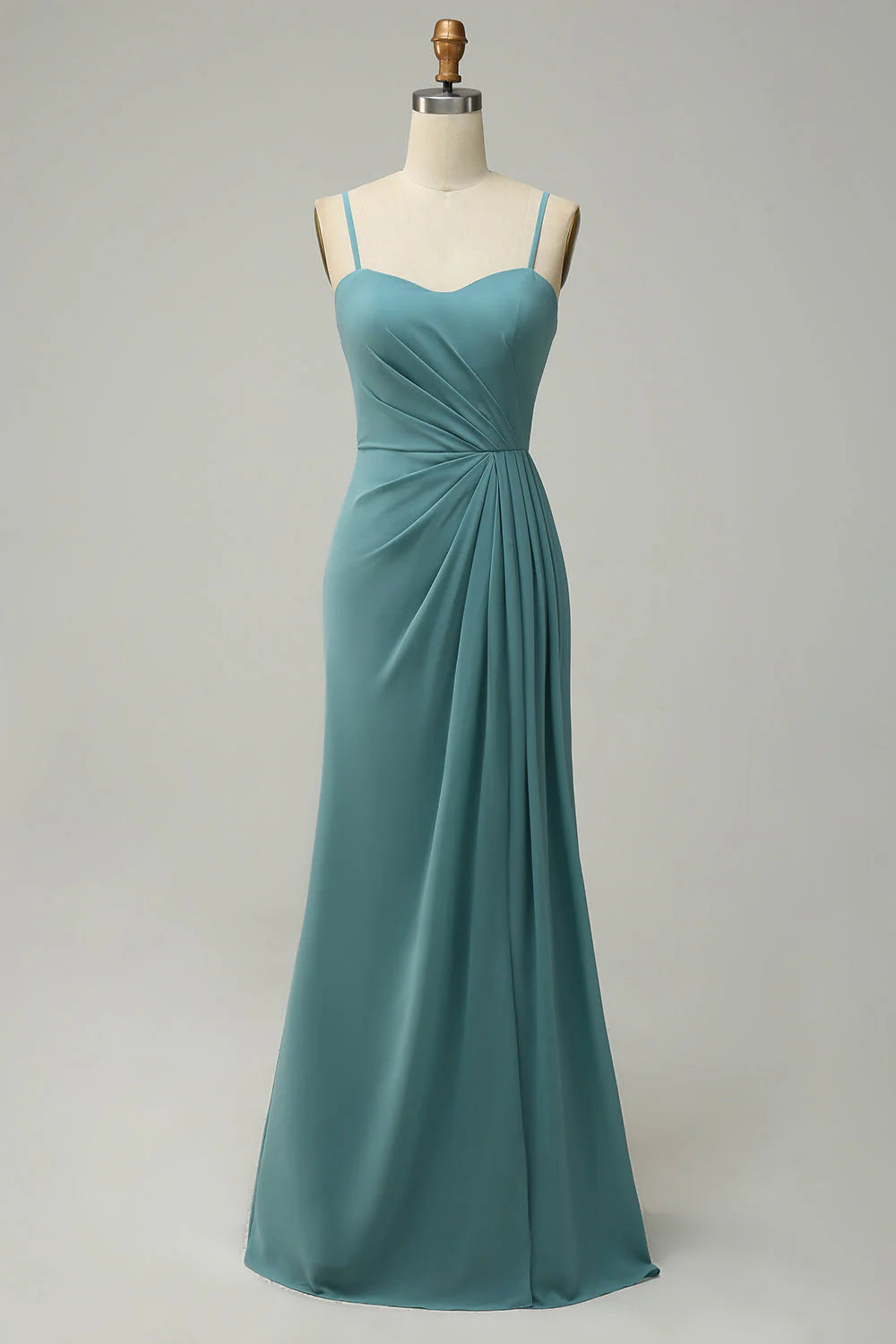 Teal Chiffon A-Line Floor-Length Dress with Sweetheart and Back Zip