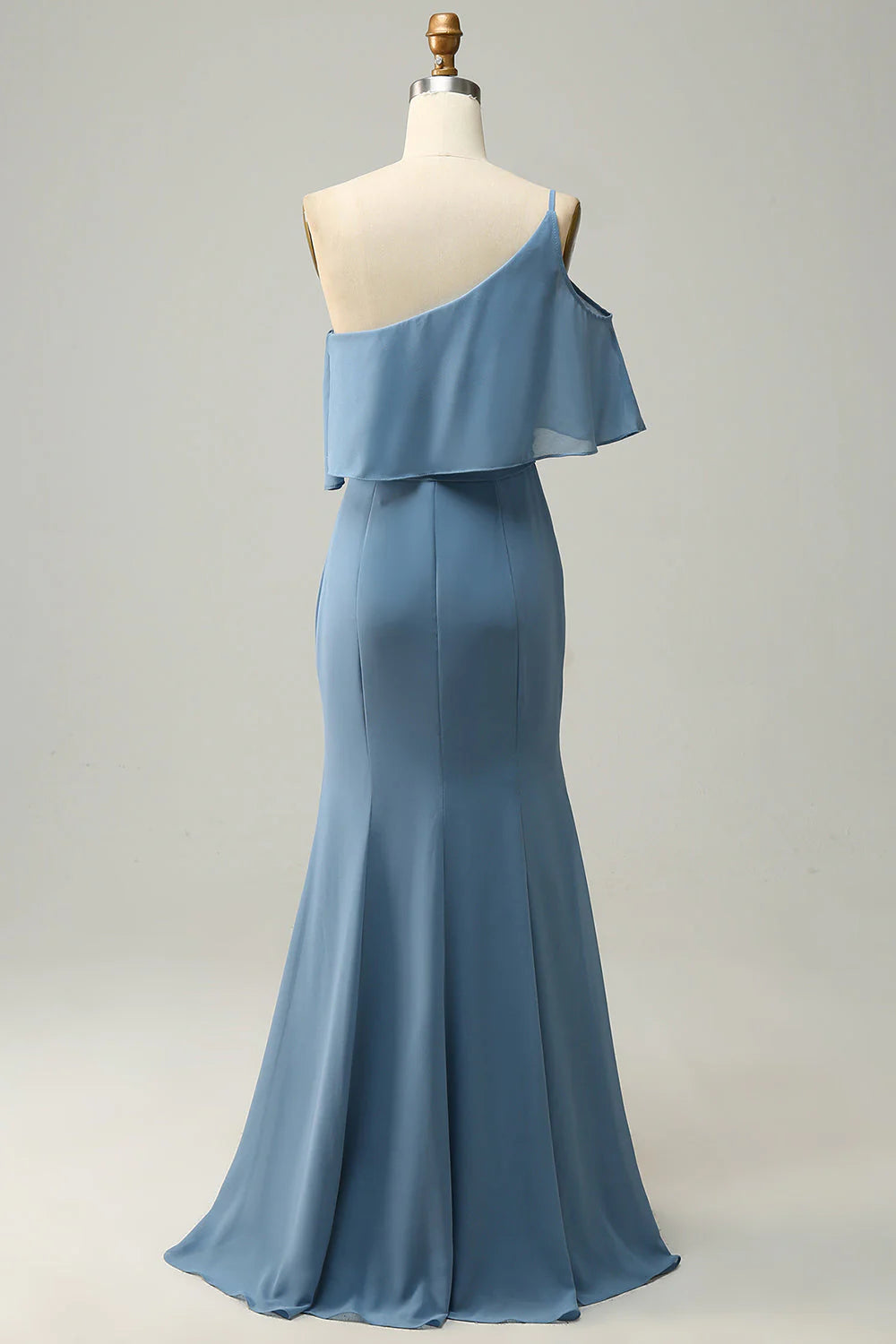 Dusty Blue Chiffon Mermaid One Shoulder Floor-Length Bridesmaid Dress