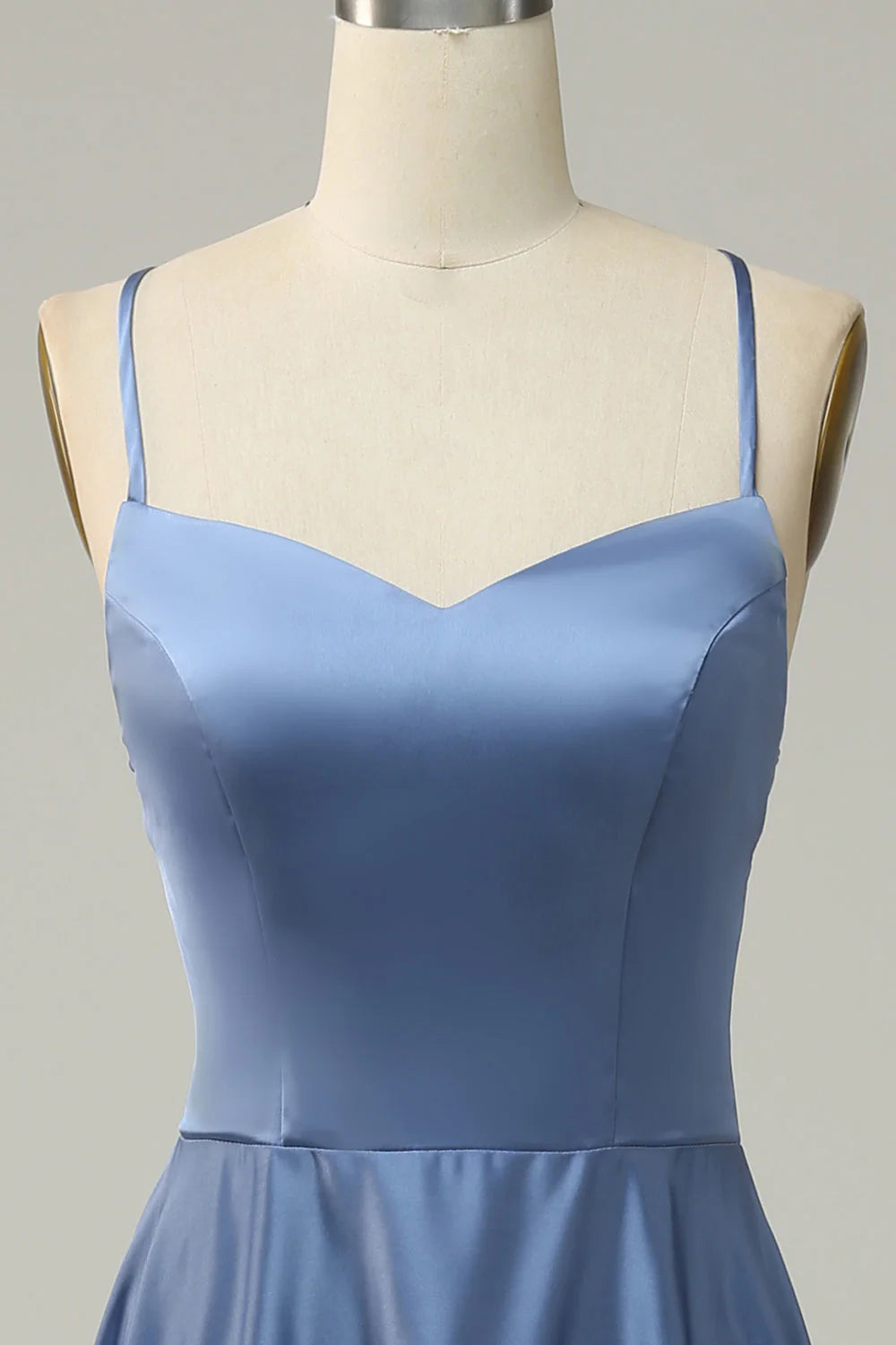 Dusty Blue Satin A-Line Floor-Length Sweetheart Bridesmaid Dress with Spaghetti Straps