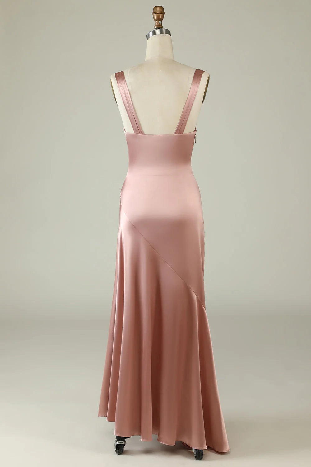 Blushing Pink Satin V-Neck Bridesmaid Dress