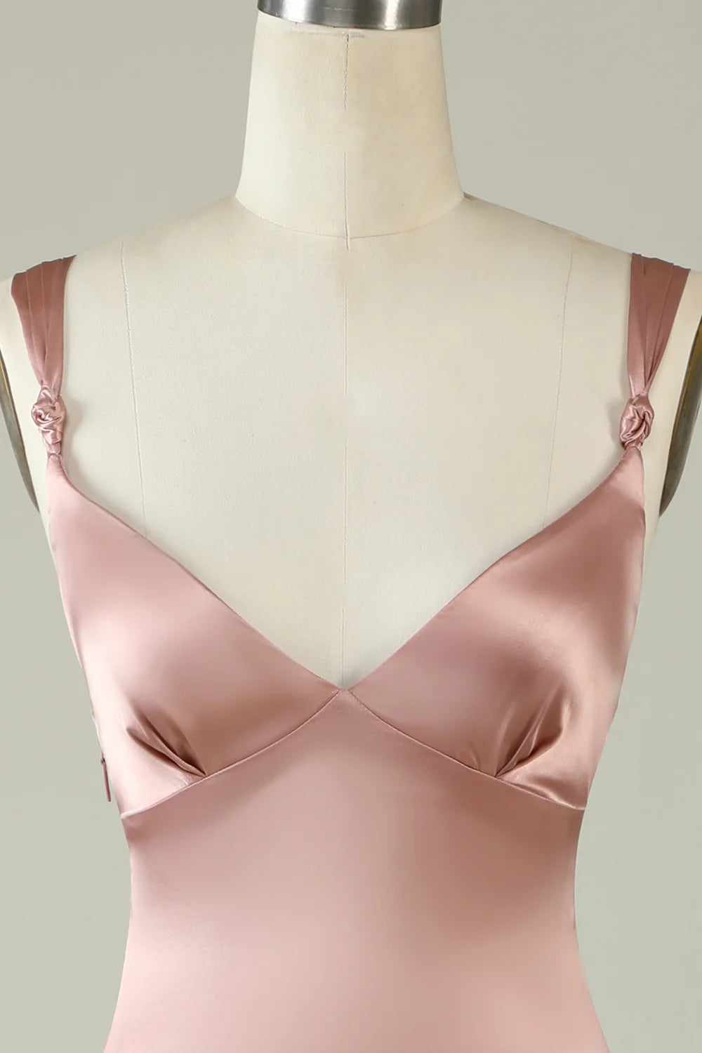 Blushing Pink Satin V-Neck Sheath/column Bridesmaid Dress with High Slit
