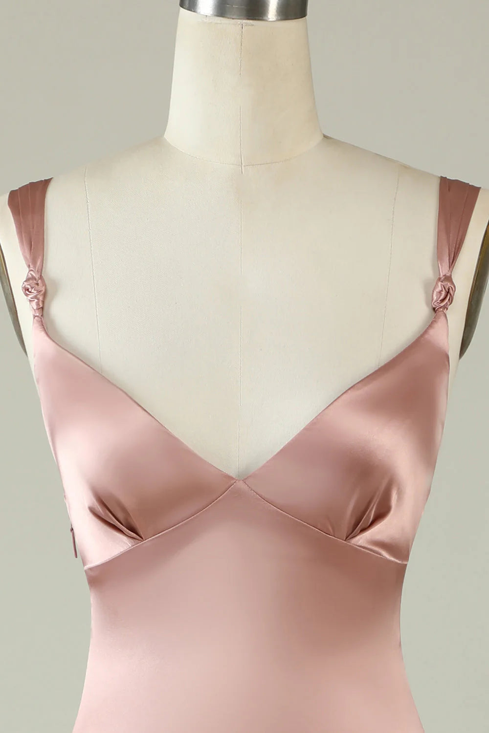 Blushing Pink Satin V-Neck Bridesmaid Dress