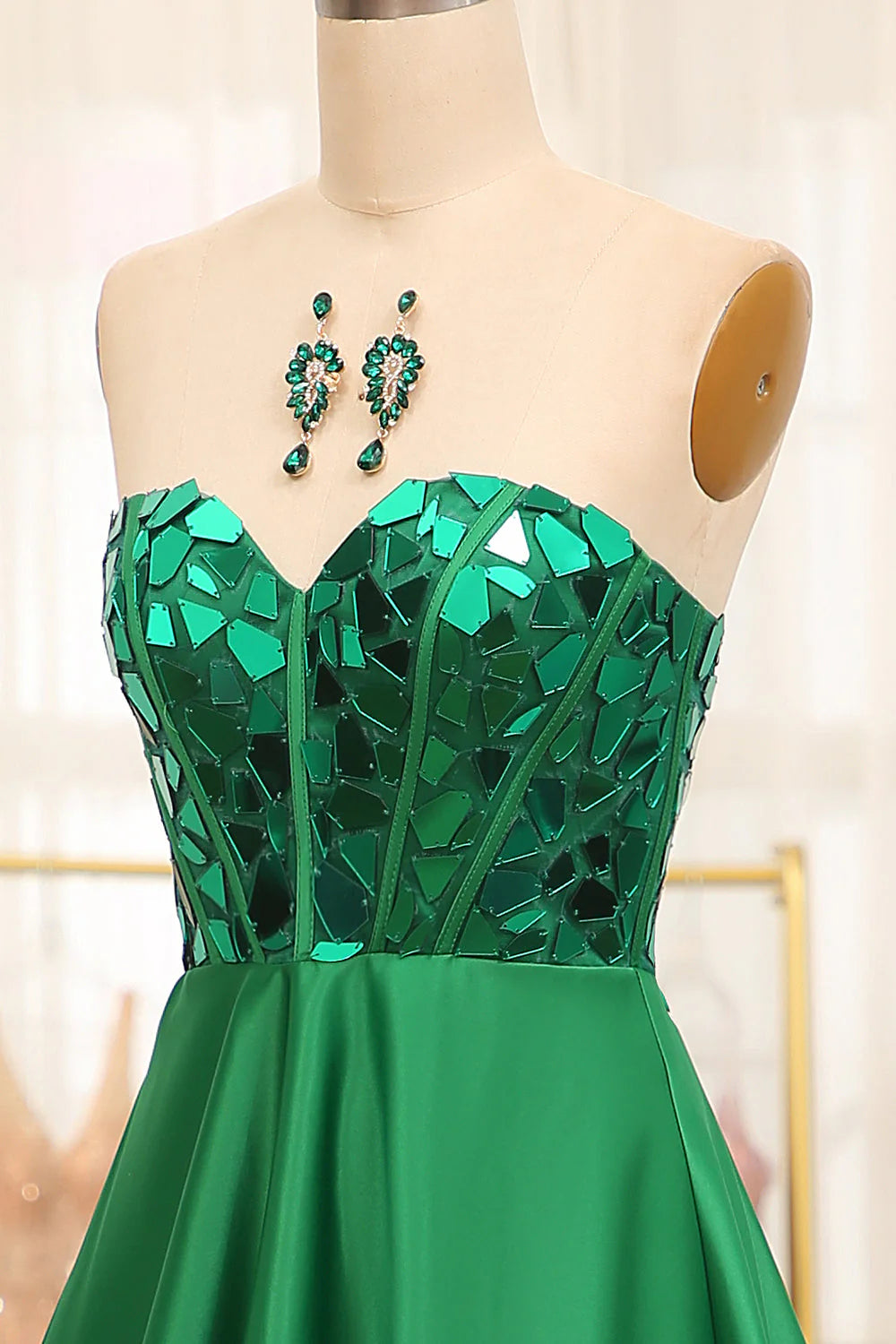 Emerald Sequin A-Line Sweetheart Floor-Length Evening Dress