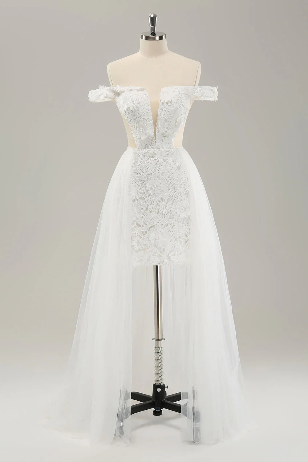 Abito da sposa bianco in chiffon staccabile con spalle scoperte