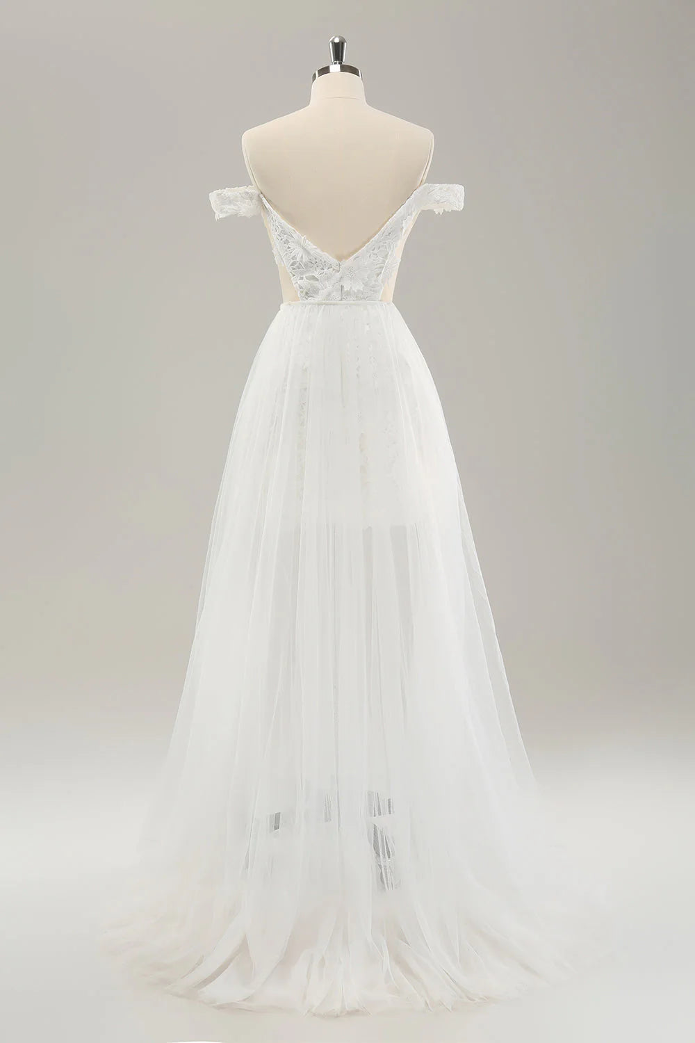 Abito da sposa bianco in chiffon staccabile con spalle scoperte