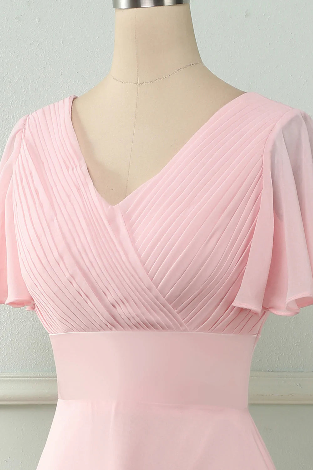 Blushing Pink Chiffon A-Line V-Neck Floor-Length Bridesmaid Dress