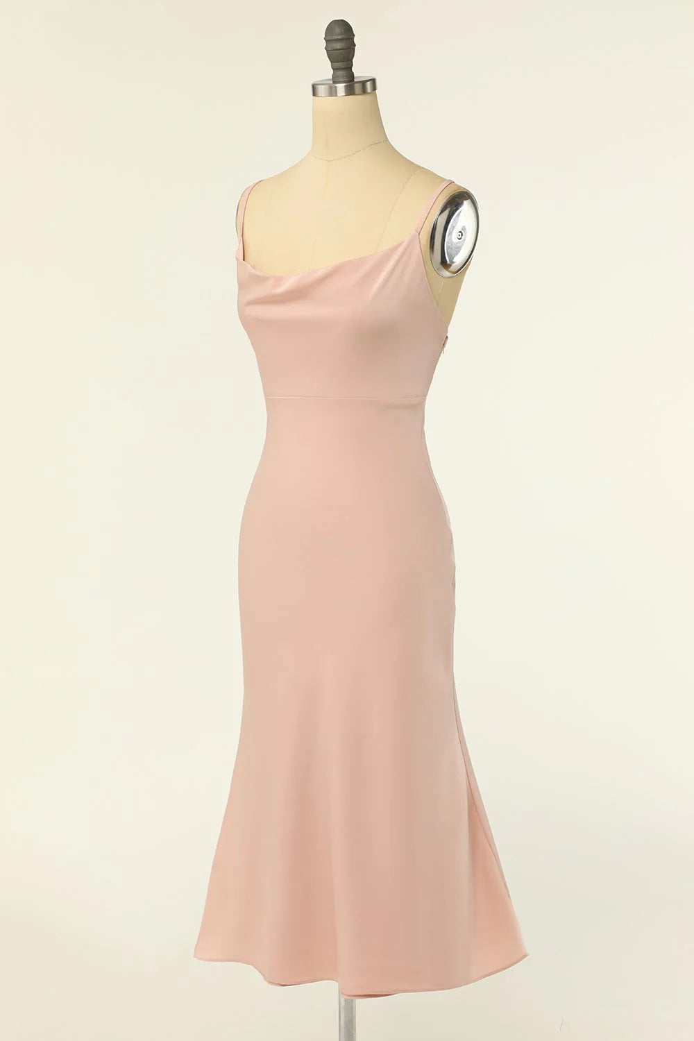 Blushing Pink Crepe Cowl Neck Sheath/column Floor-Length Bridesmaid Dress