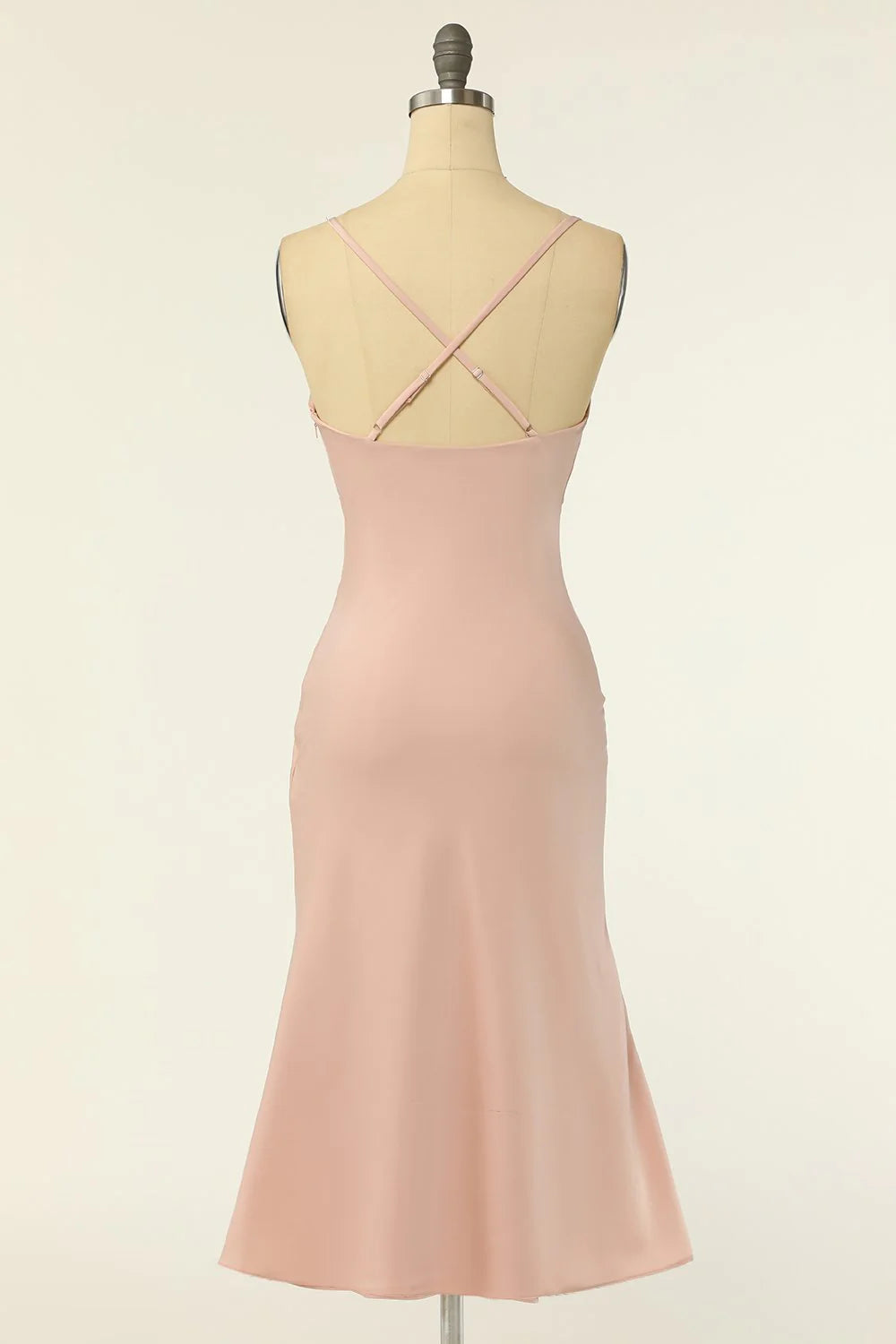 Blushing Pink Crepe Cowl Neck Sheath/column Floor-Length Bridesmaid Dress