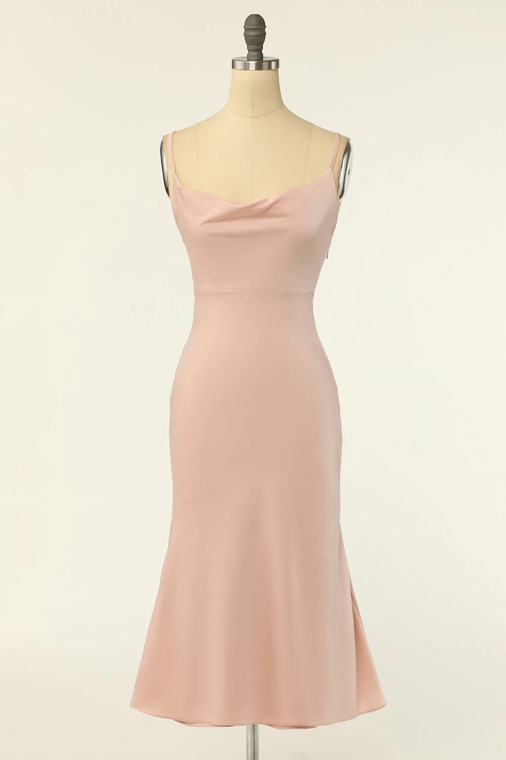 Blushing Pink Crepe Cowl Neck Sheath/column Floor-Length Bridesmaid Dress