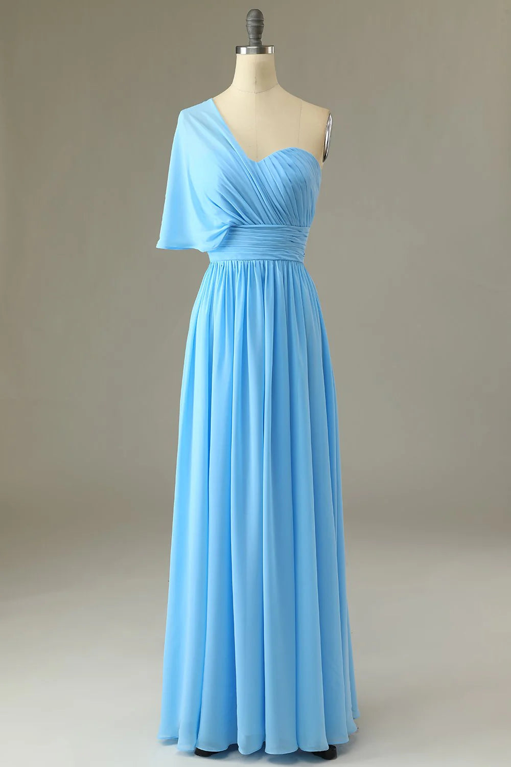 Sky Blue Chiffon One Shoulder A-Line Floor-Length Bridesmaid Dress