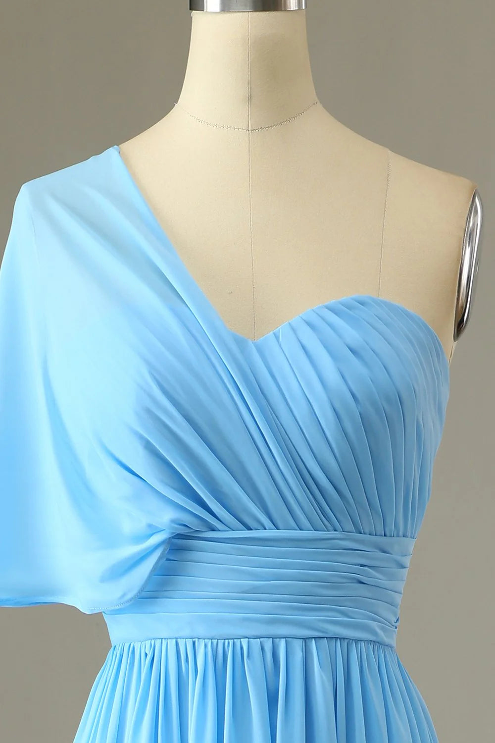 Sky Blue Chiffon One Shoulder A-Line Floor-Length Bridesmaid Dress