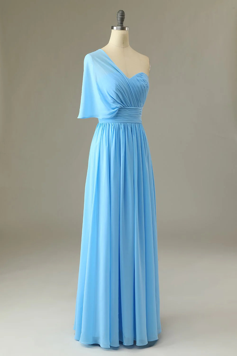 Sky Blue Chiffon One Shoulder A-Line Floor-Length Bridesmaid Dress