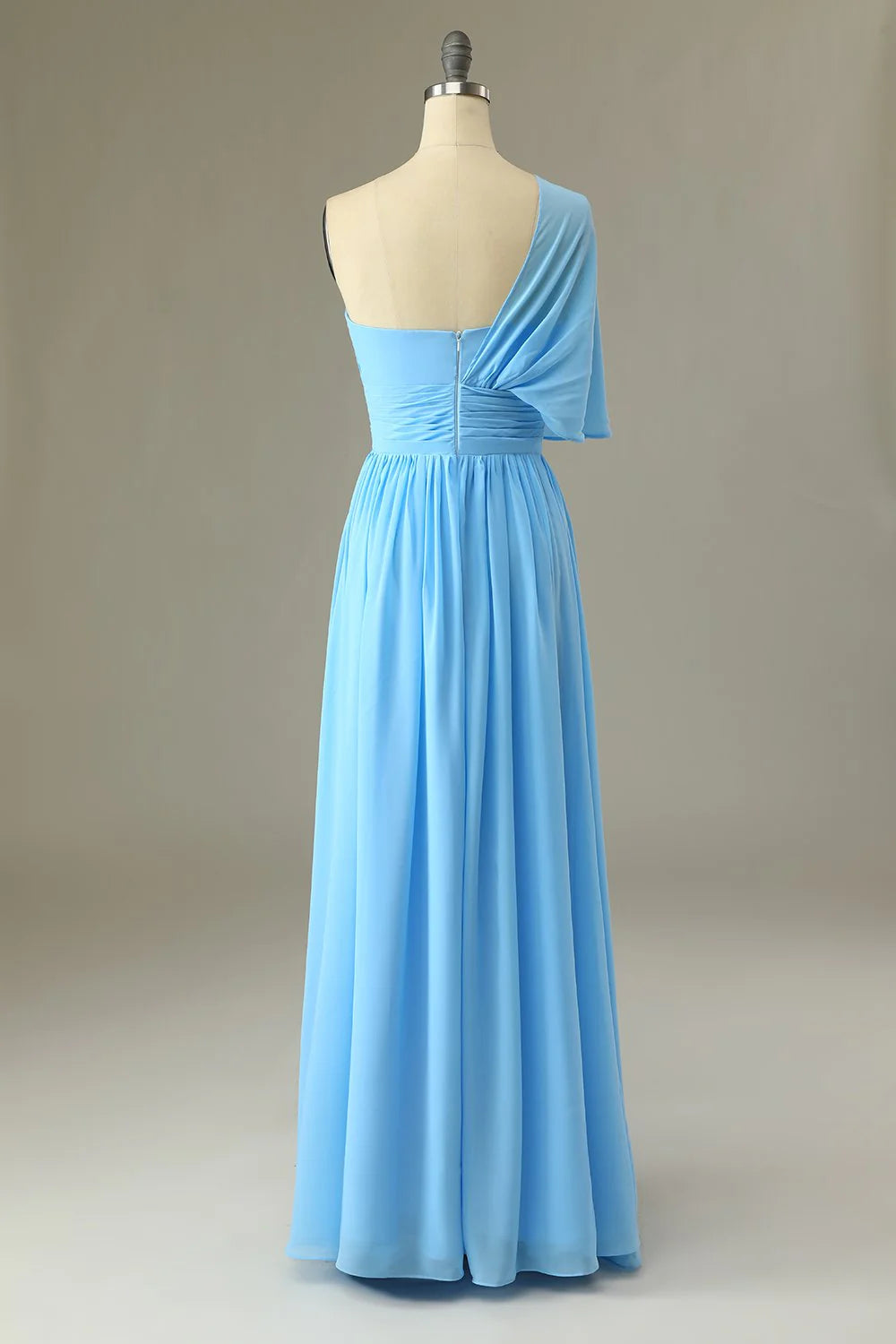 Sky Blue Chiffon One Shoulder A-Line Floor-Length Bridesmaid Dress