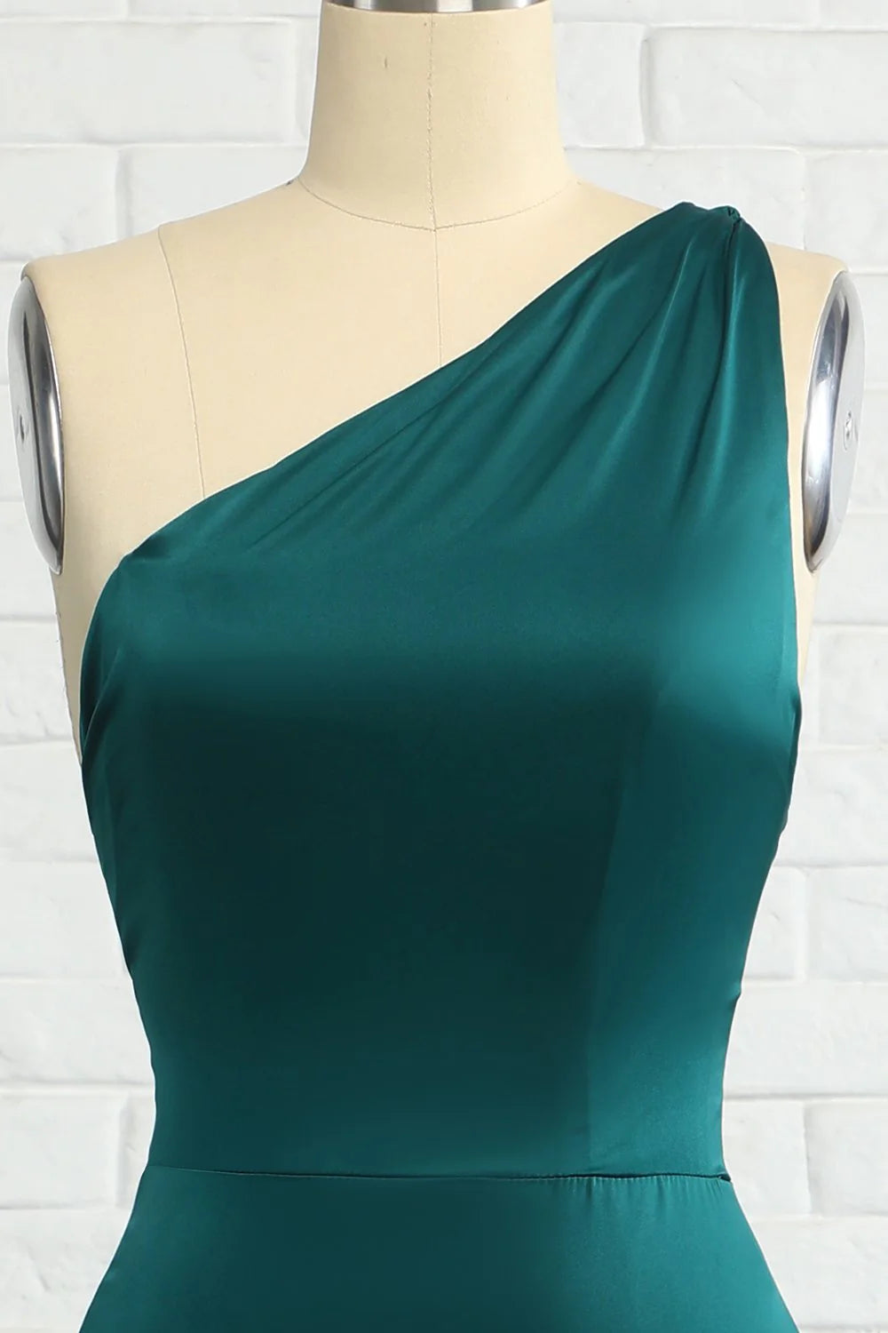 Forest Green Satin One Shoulder Mermaid Floor-Length Bridesmaid Dress