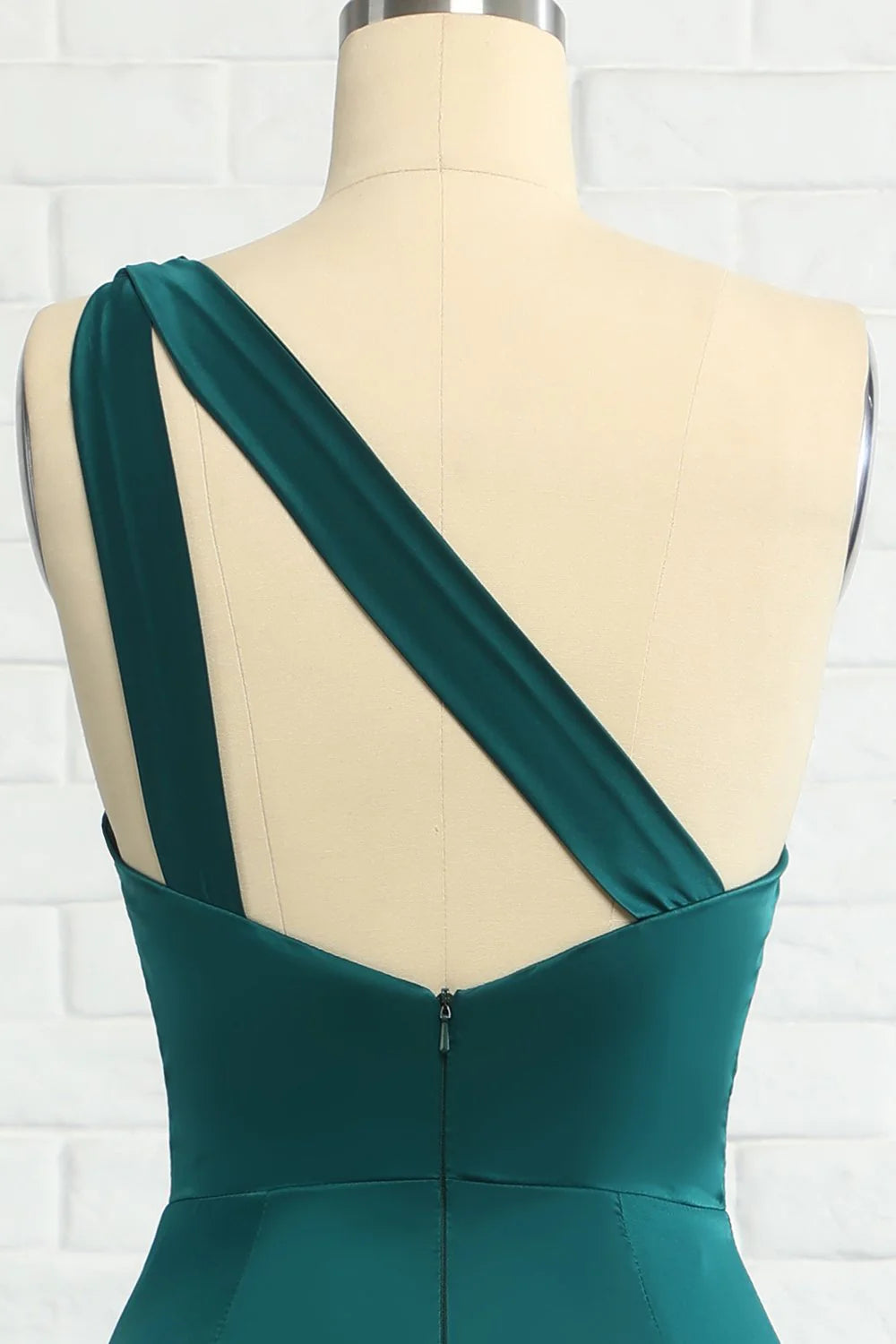 Forest Green Satin One Shoulder Mermaid Floor-Length Bridesmaid Dress