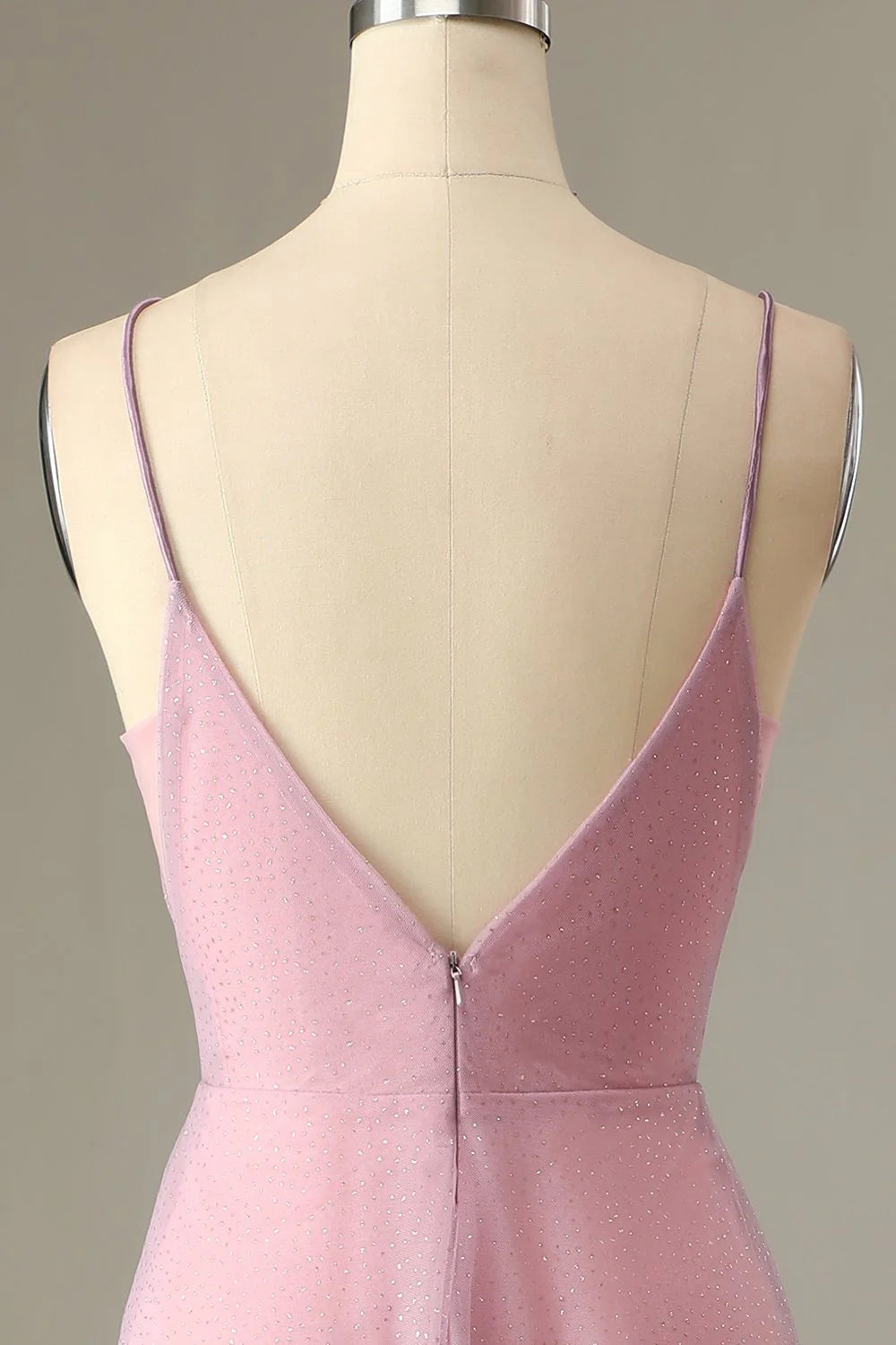 Pink Glitter Fabric A-Line Floor-Length V-Neck Bridesmaid & Prom Dress