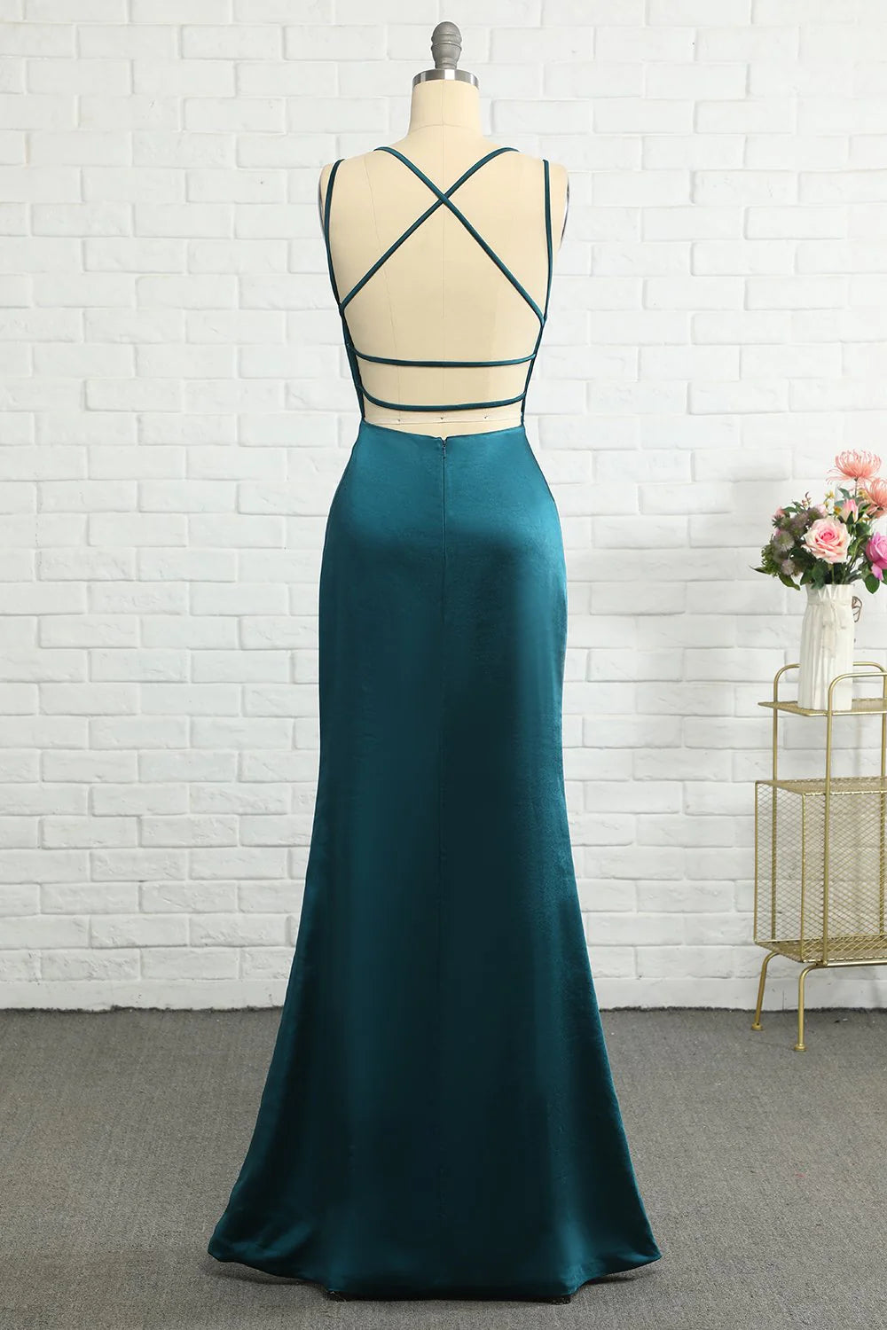 Teal Satin Mermaid Floor-Length Bridesmaid Dress