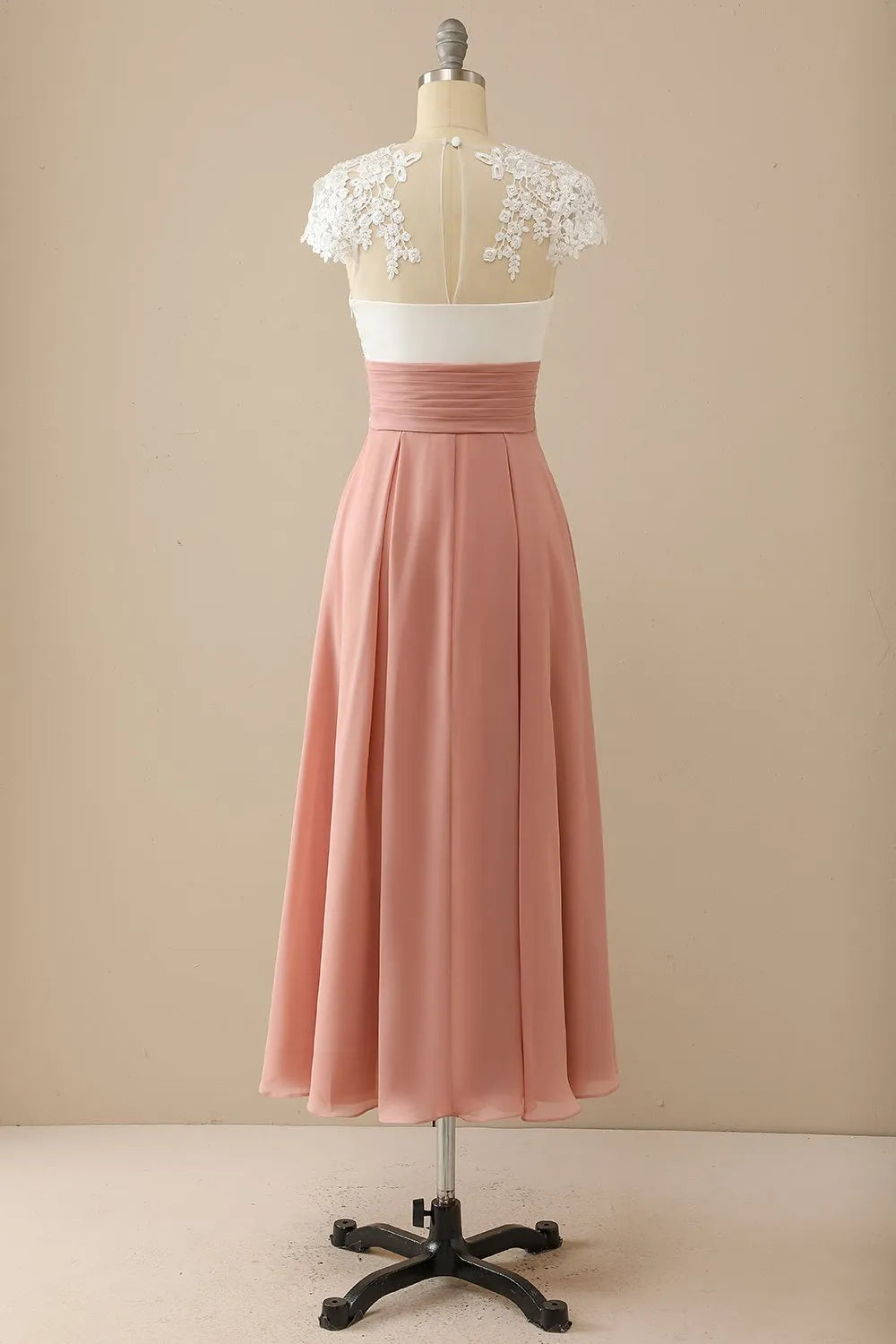Blushing Pink A-Line Tea-Length Bridesmaid Dress