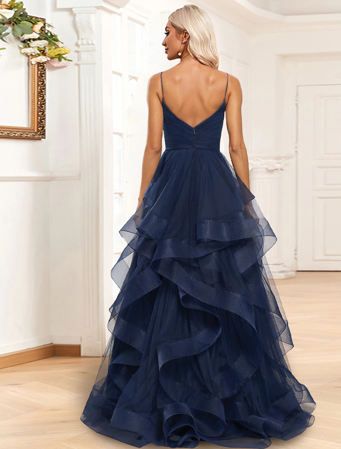 Dark Navy Tulle A-Line Floor-Length Bridesmaid Dress with Sweetheart Neckline