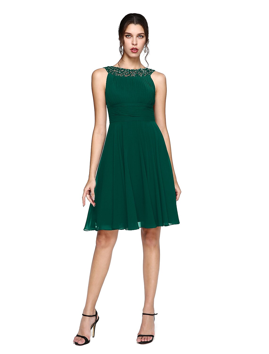 Emerald Chiffon High Neck A-Line Short Bridesmaid Dress