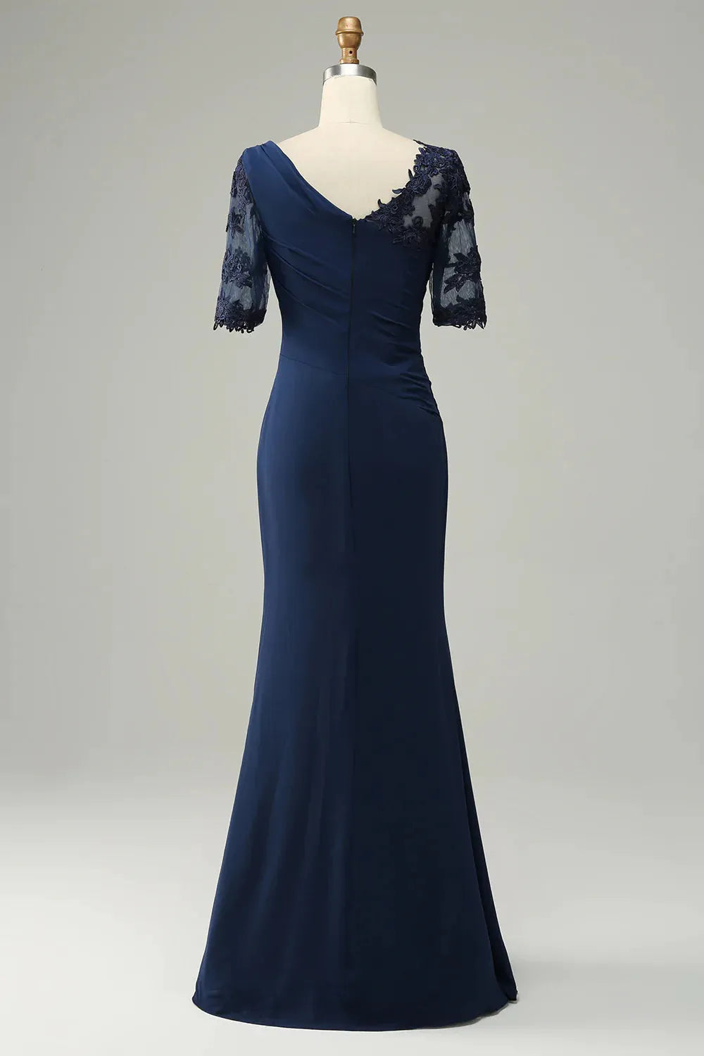 Dark Navy Chiffon Sheath/column Mother of the Bride Floor-Length Dress